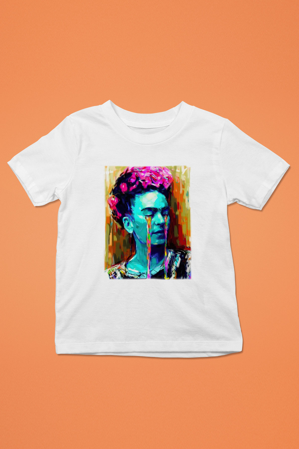 Frida Kahlo Baskılı Beyaz Unisex Çocuk Tişört