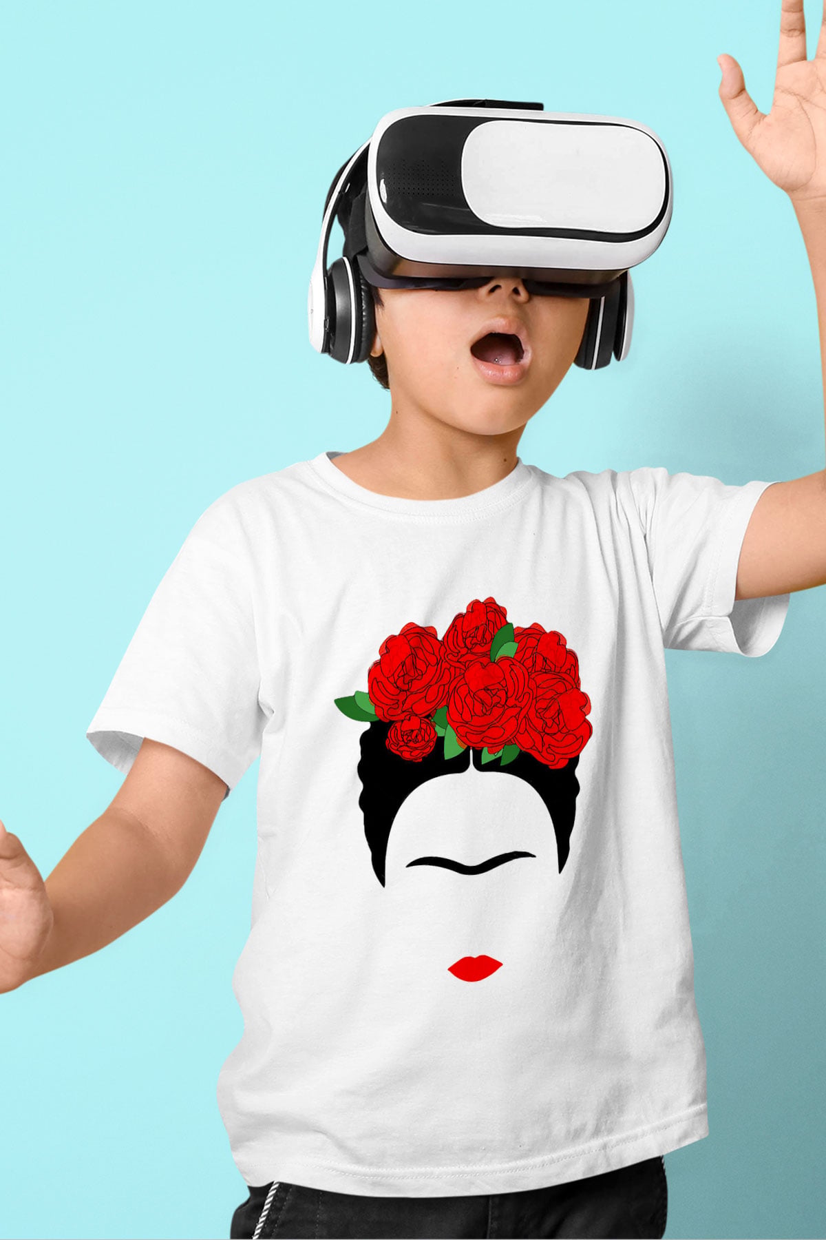 Frida Kahlo Baskılı Beyaz Unisex Çocuk Tişört