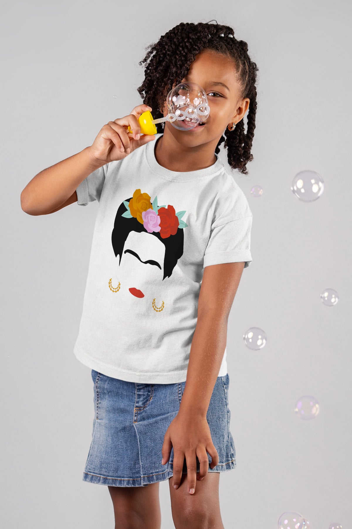 Frida Kahlo Baskılı Beyaz Unisex Çocuk Tişört