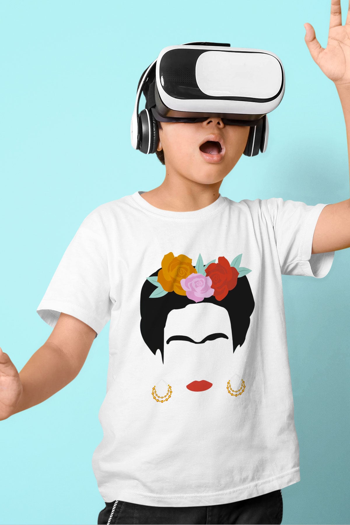 Frida Kahlo Baskılı Beyaz Unisex Çocuk Tişört