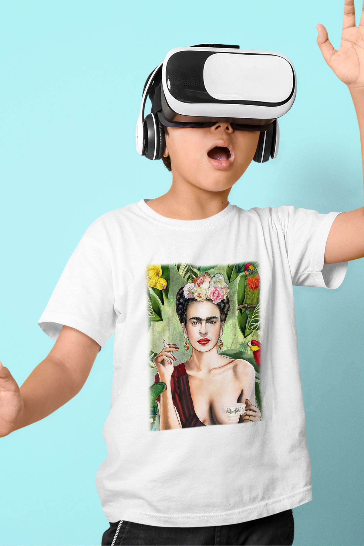 Frida Kahlo Baskılı Beyaz Unisex Çocuk Tişört