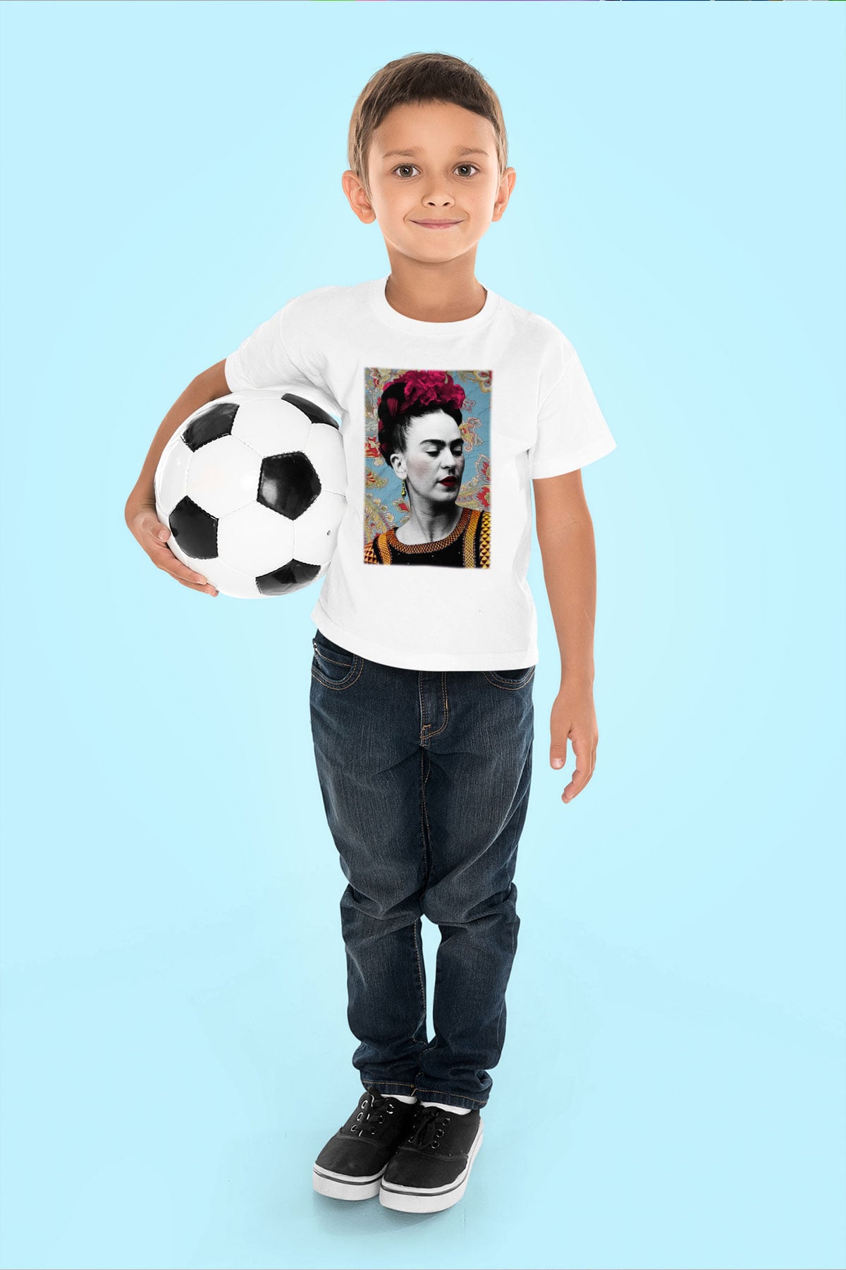Frida Kahlo Baskılı Beyaz Unisex Çocuk Tişört