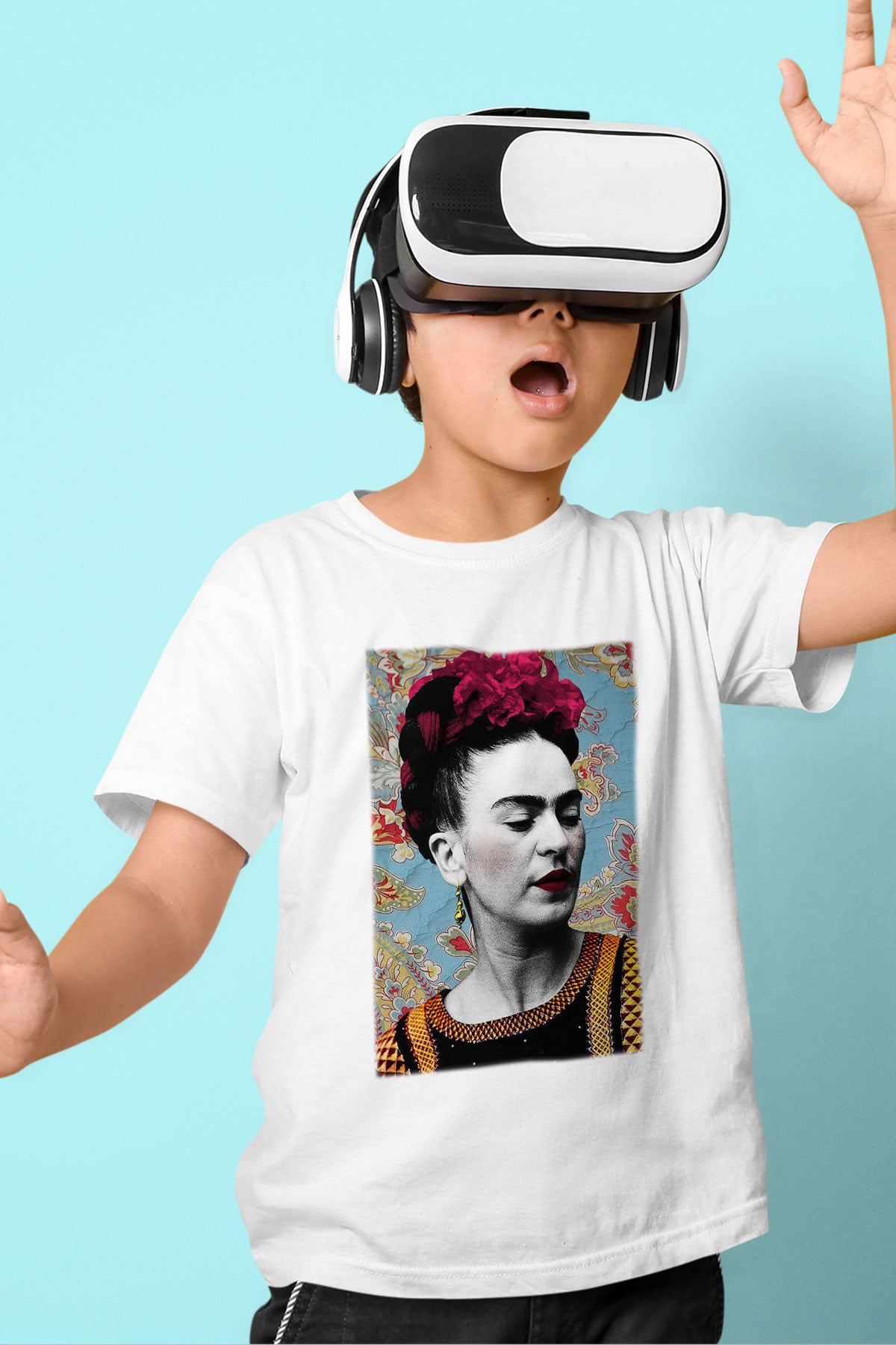 Frida Kahlo Baskılı Beyaz Unisex Çocuk Tişört