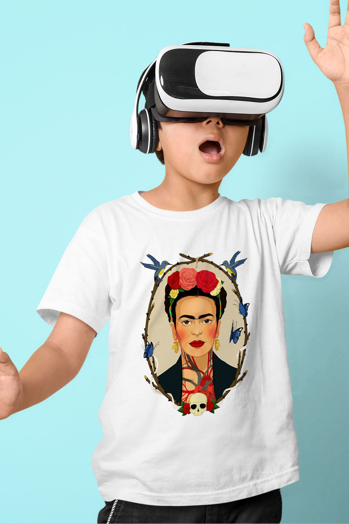 Frida Kahlo Baskılı Beyaz Unisex Çocuk Tişört