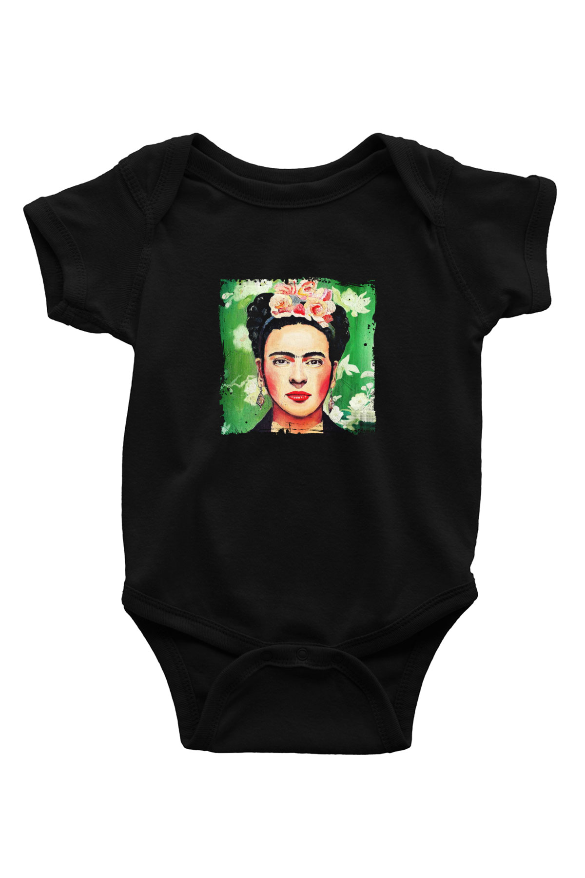 Frida Kahlo Baskılı Unisex Siyah Bebek Body - Zıbın