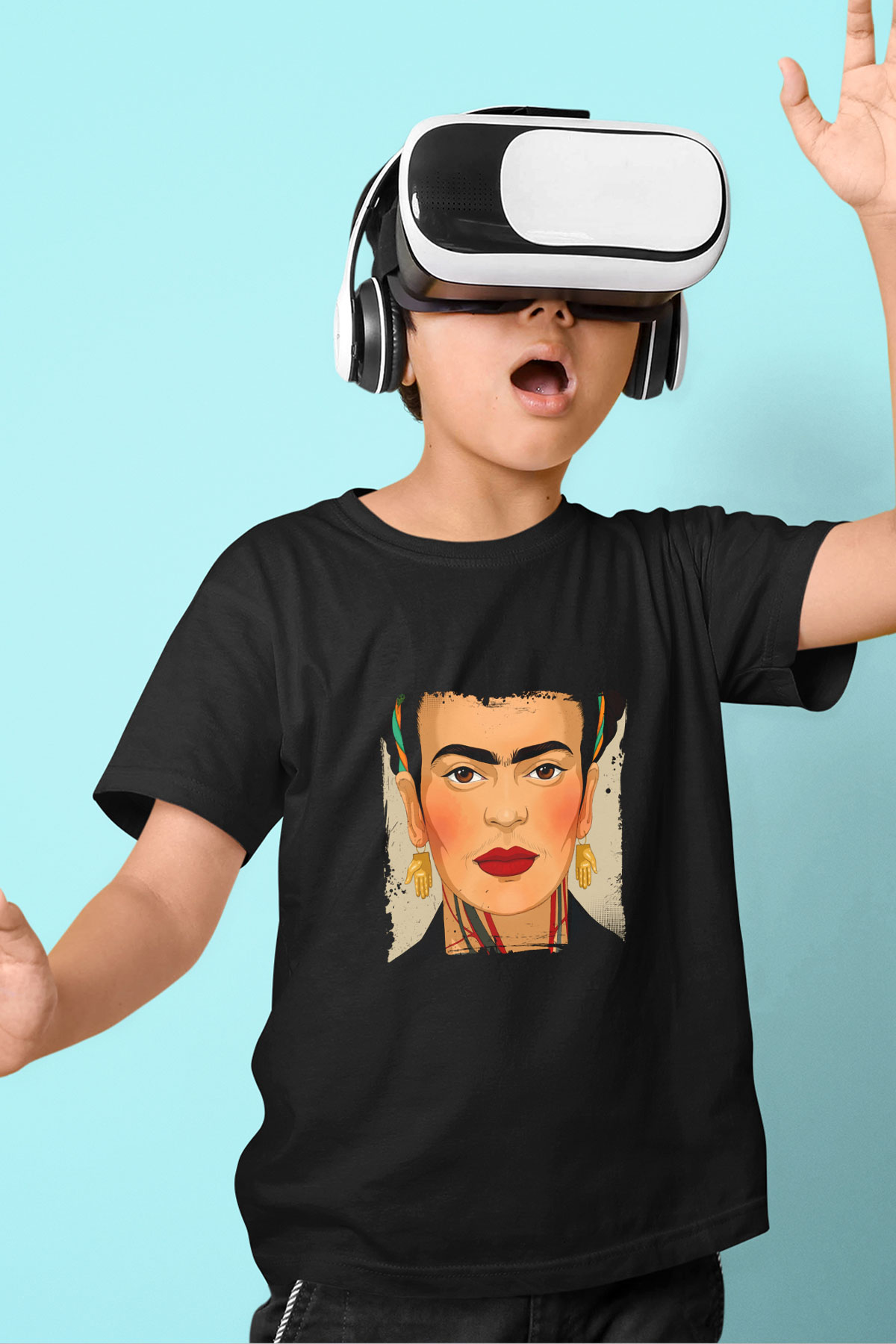 Frida Kahlo Baskılı Unisex Siyah Çocuk Tişört