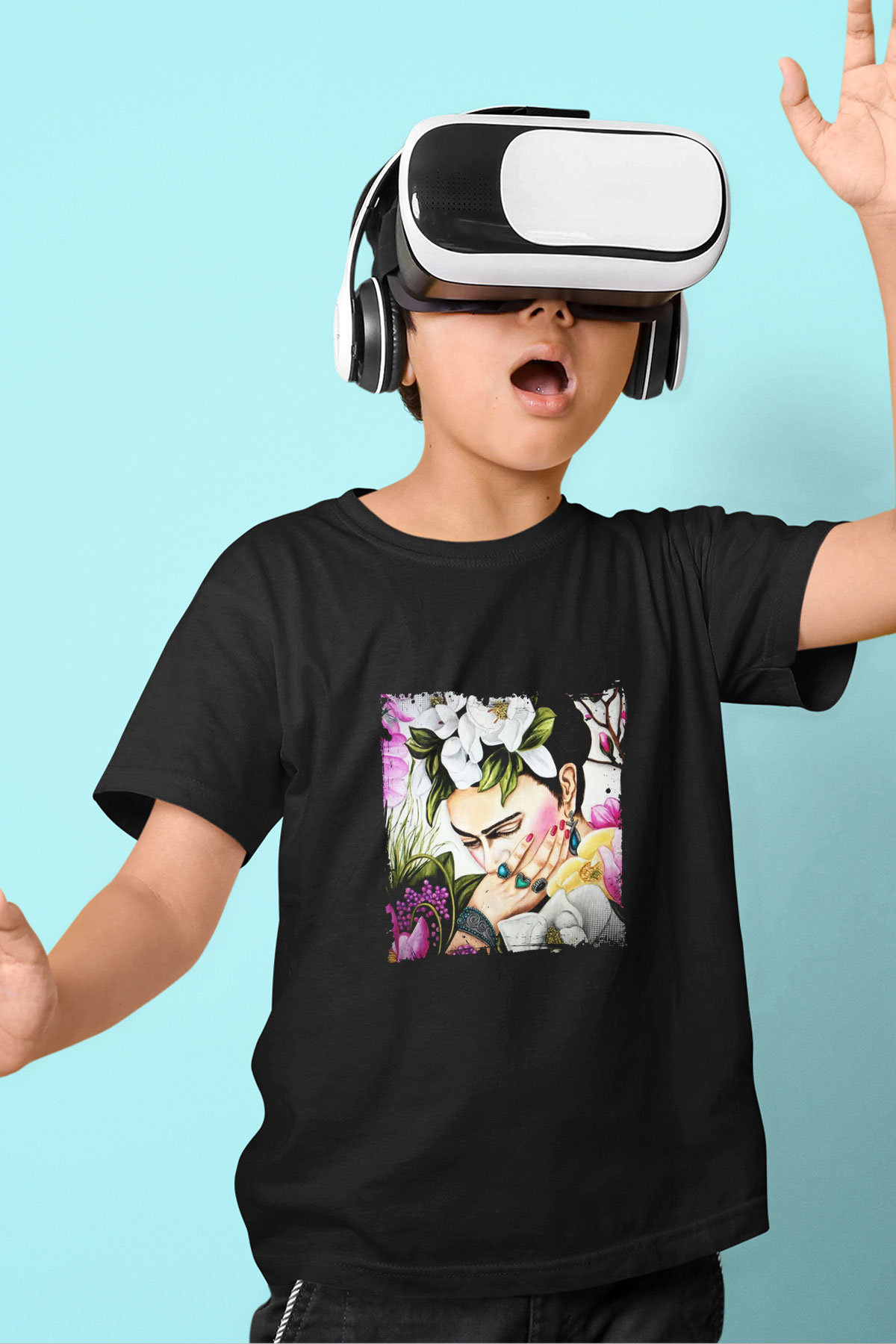 Frida Kahlo Baskılı Unisex Siyah Çocuk Tişört