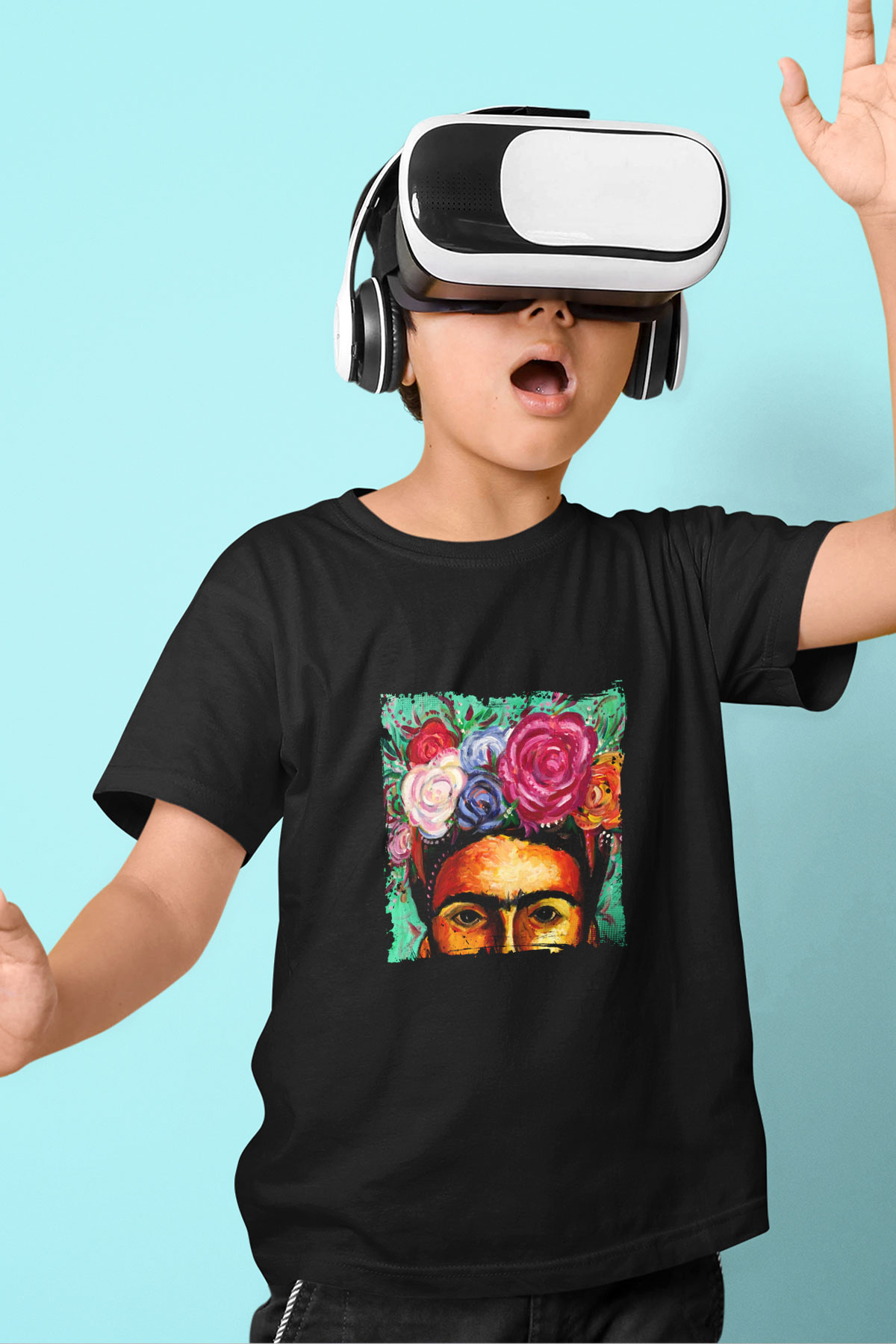 Frida Kahlo Baskılı Unisex Siyah Çocuk Tişört