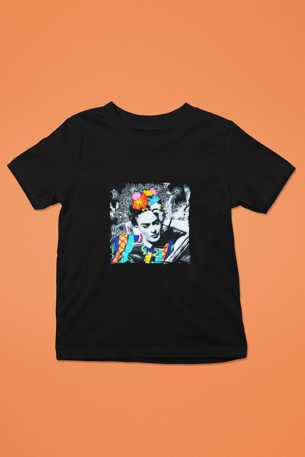 Frida Kahlo Baskılı Unisex Siyah Çocuk Tişört
