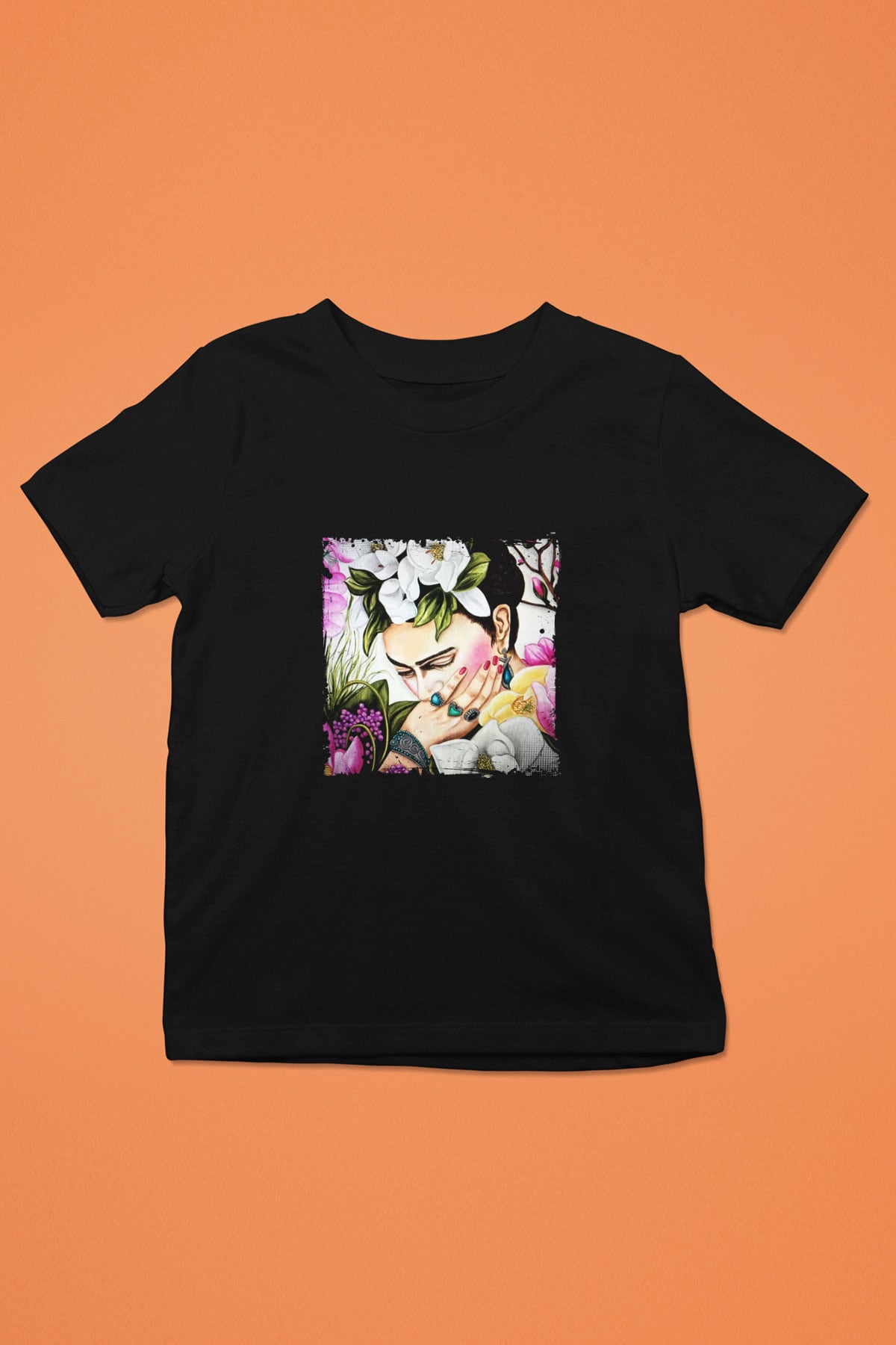 Frida Kahlo Baskılı Unisex Siyah Çocuk Tişört