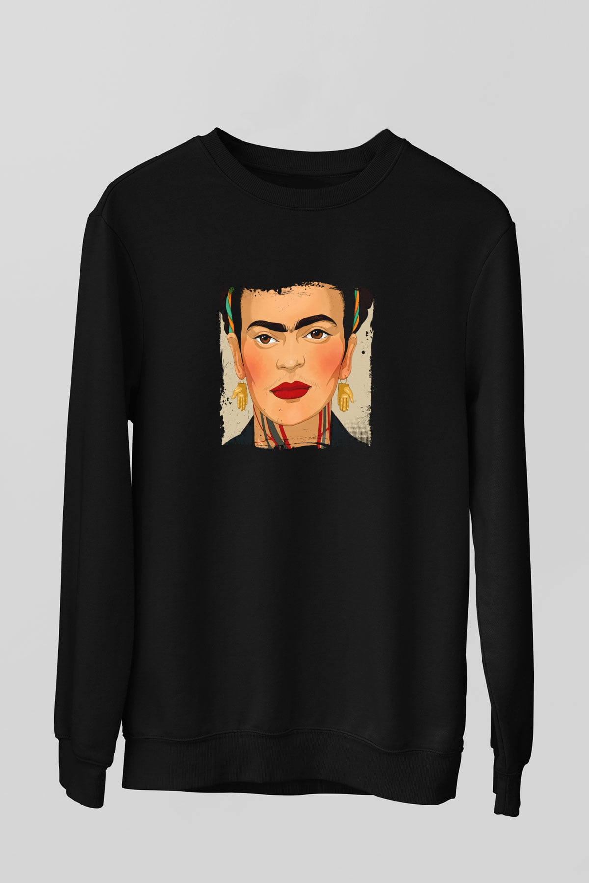 Frida Kahlo Baskılı Unisex Siyah Sweatshirt