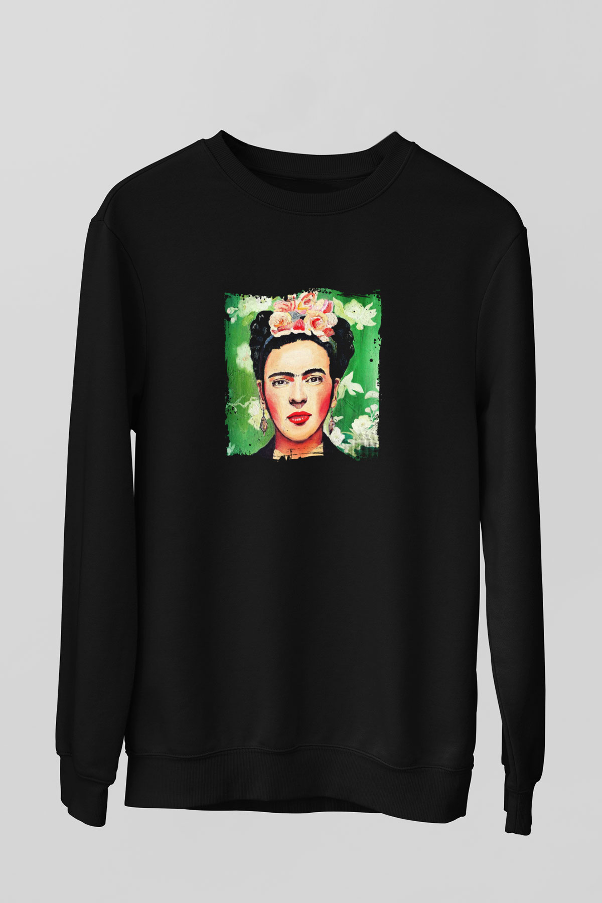 Frida Kahlo Baskılı Unisex Siyah Sweatshirt