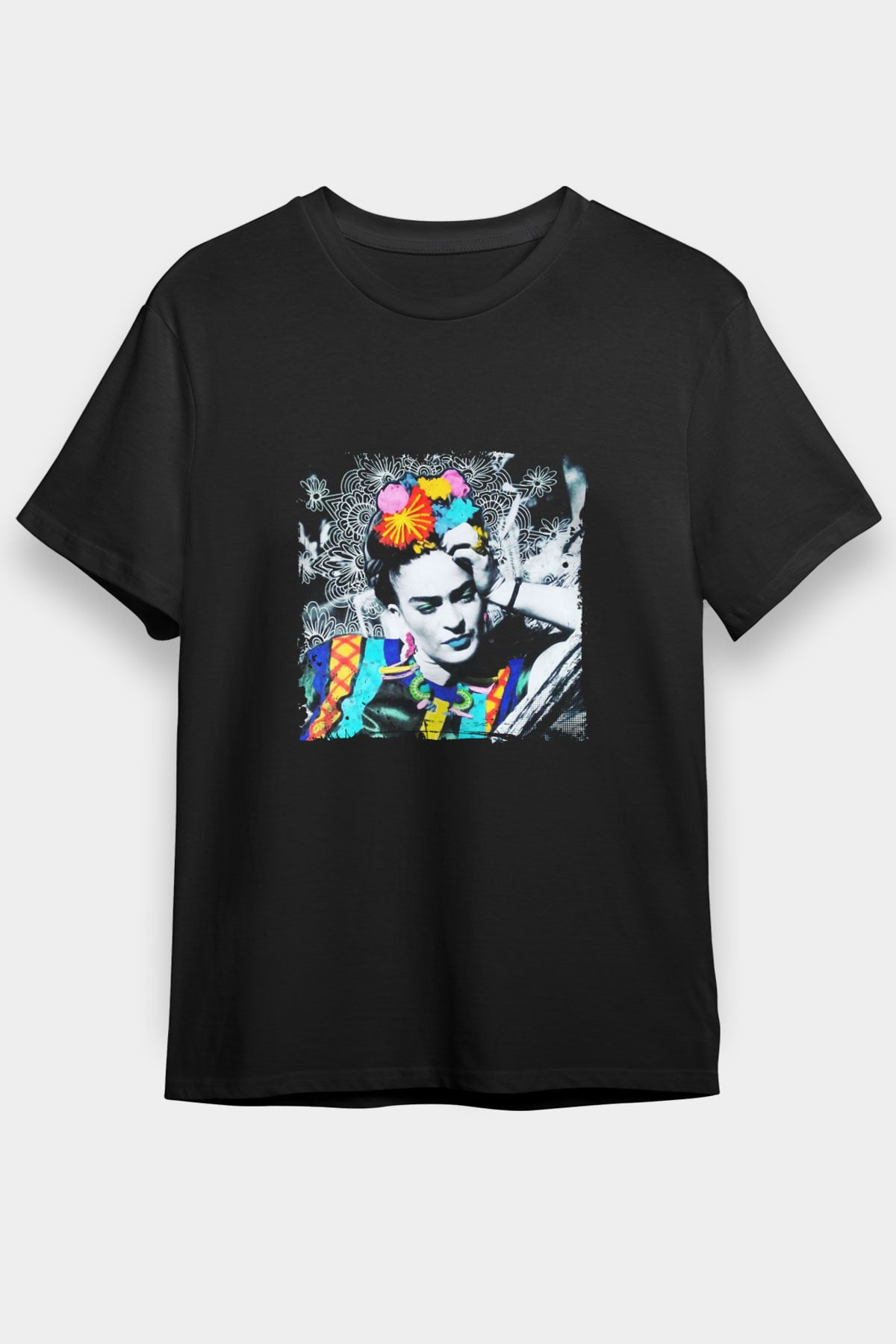 Frida Kahlo Baskılı Unisex Siyah Tişört