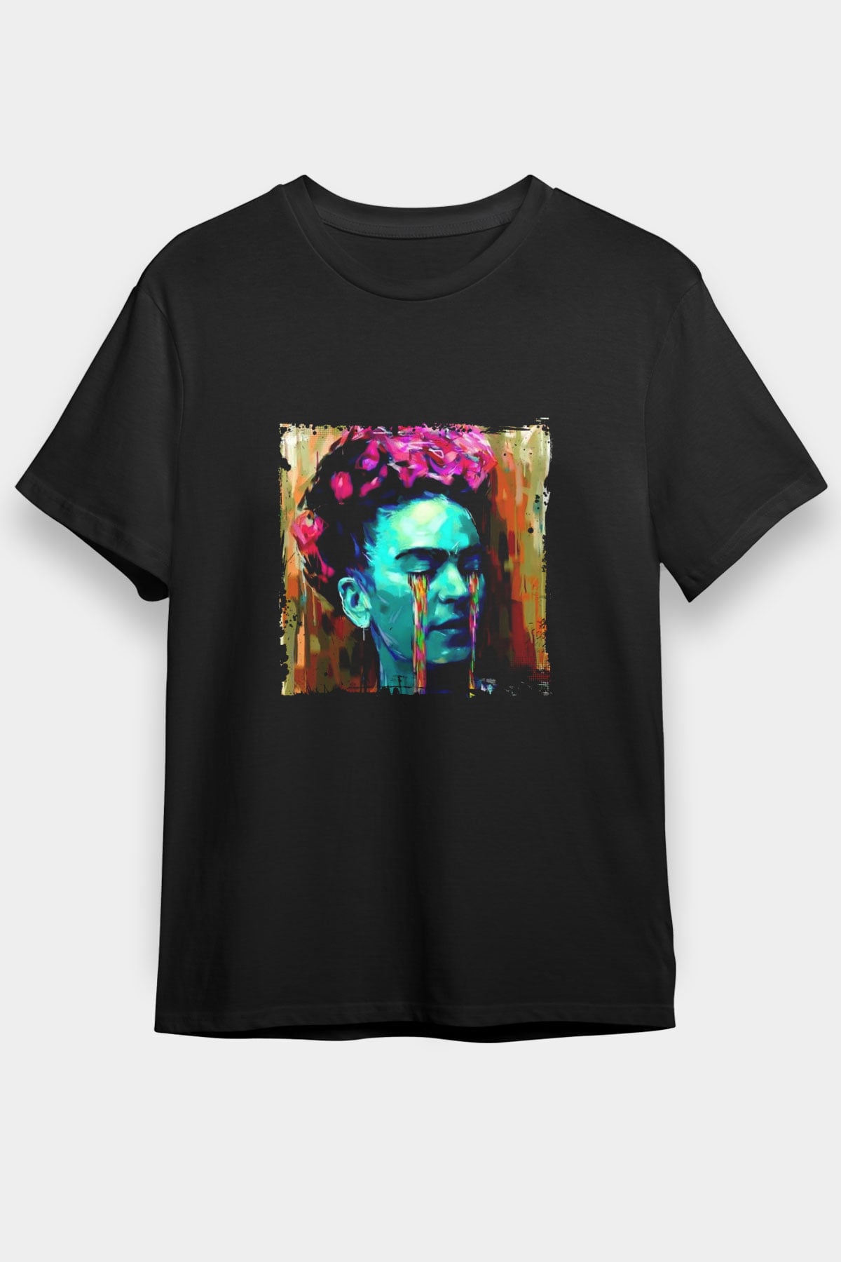 Frida Kahlo Baskılı Unisex Siyah Tişört