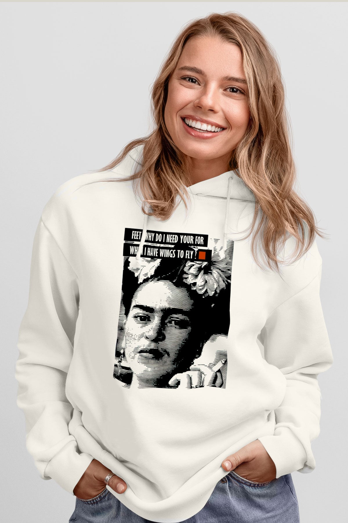 Frida Kahlo Beyaz Unisex Kapşonlu Sweatshirt
