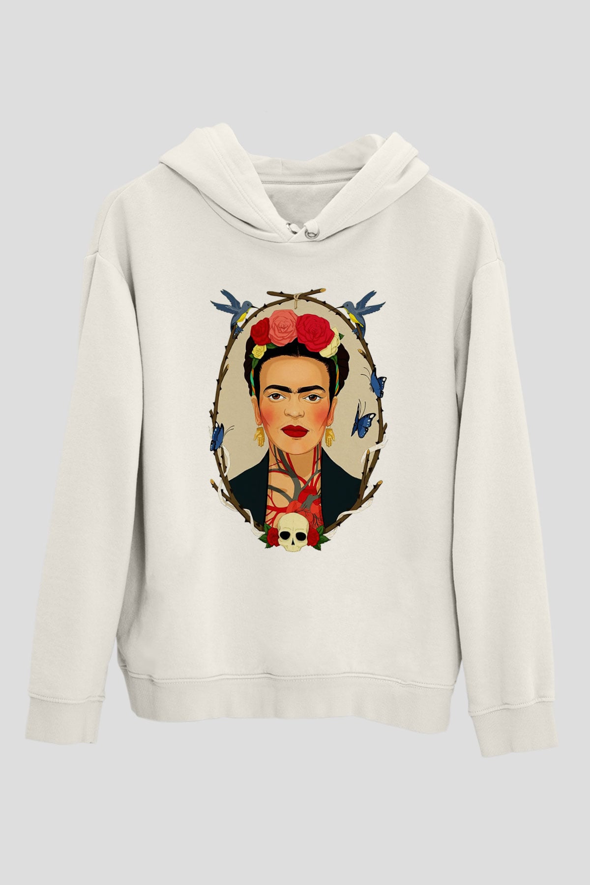 Frida Kahlo Beyaz Unisex Kapşonlu Sweatshirt