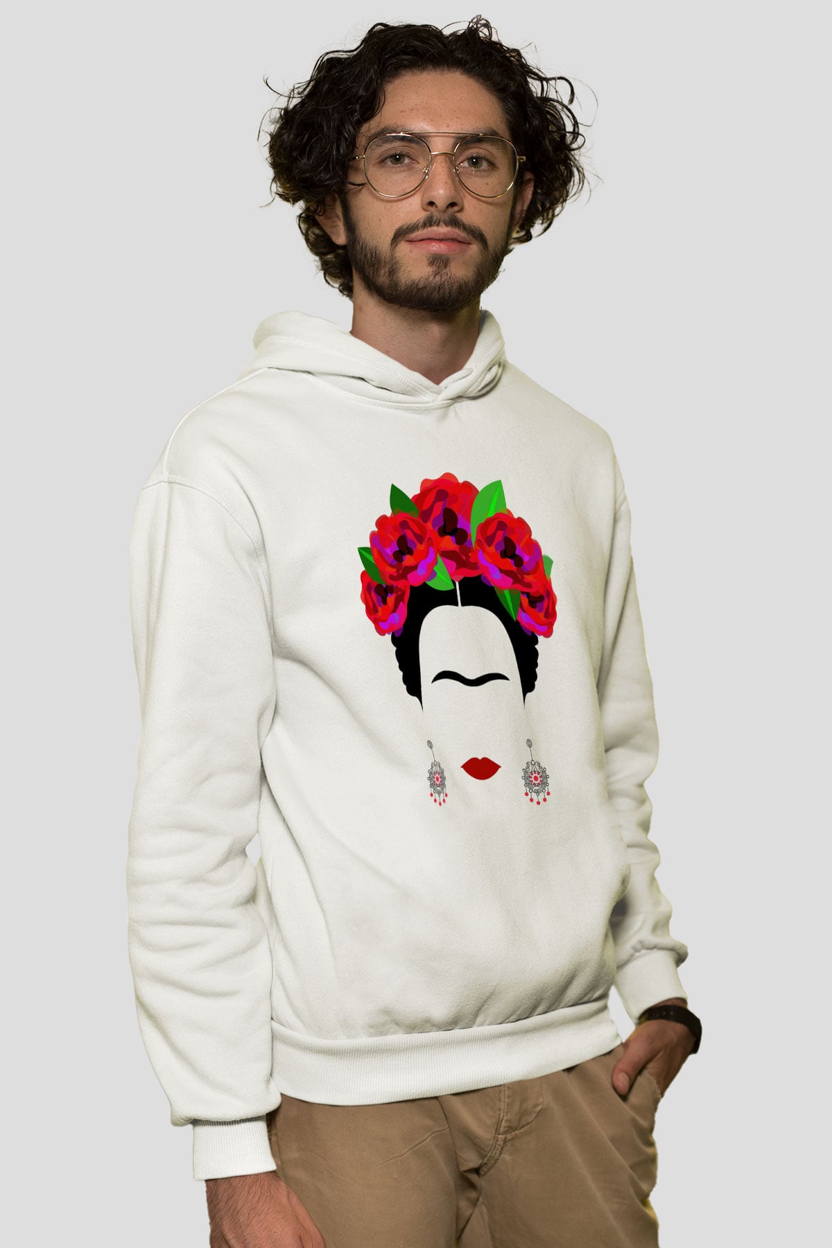 Frida Kahlo Beyaz Unisex Kapşonlu Sweatshirt