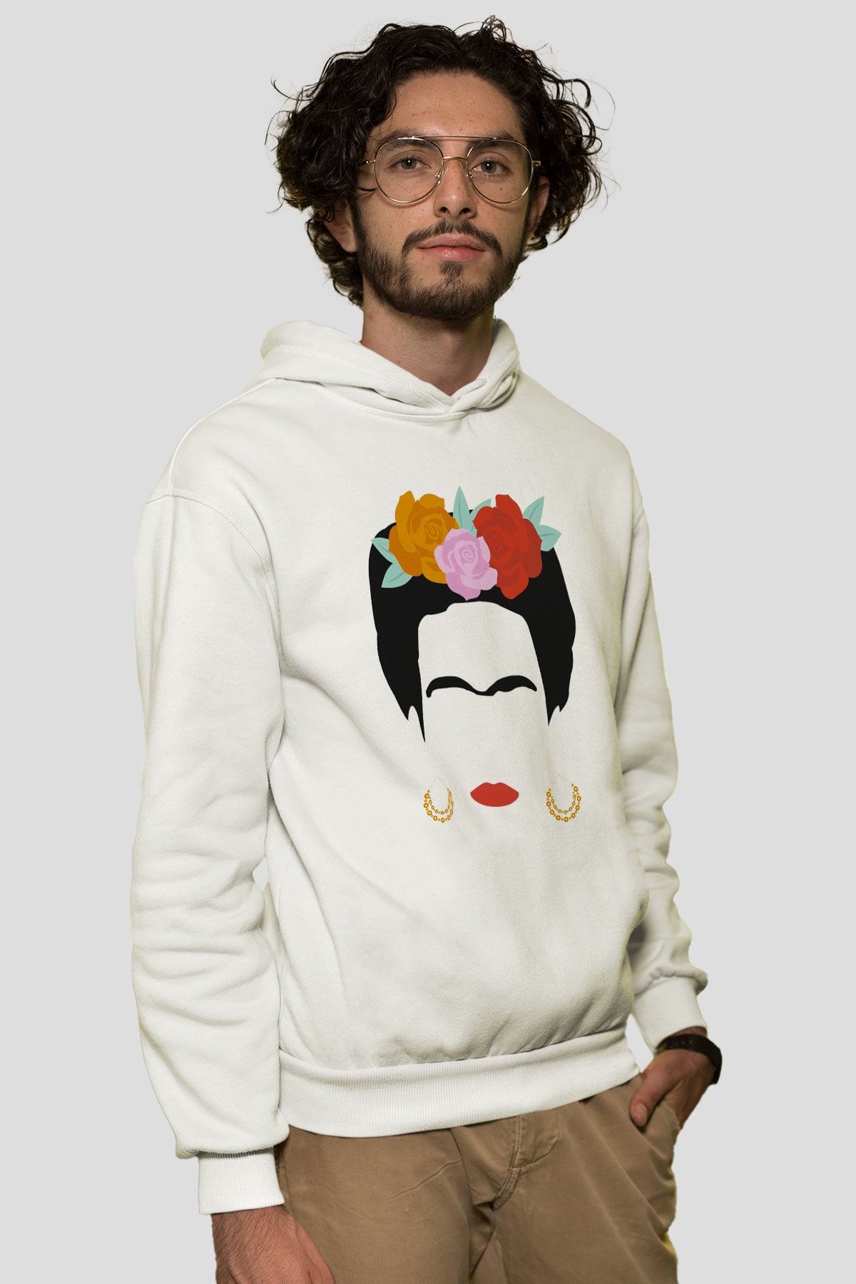 Frida Kahlo Beyaz Unisex Kapşonlu Sweatshirt