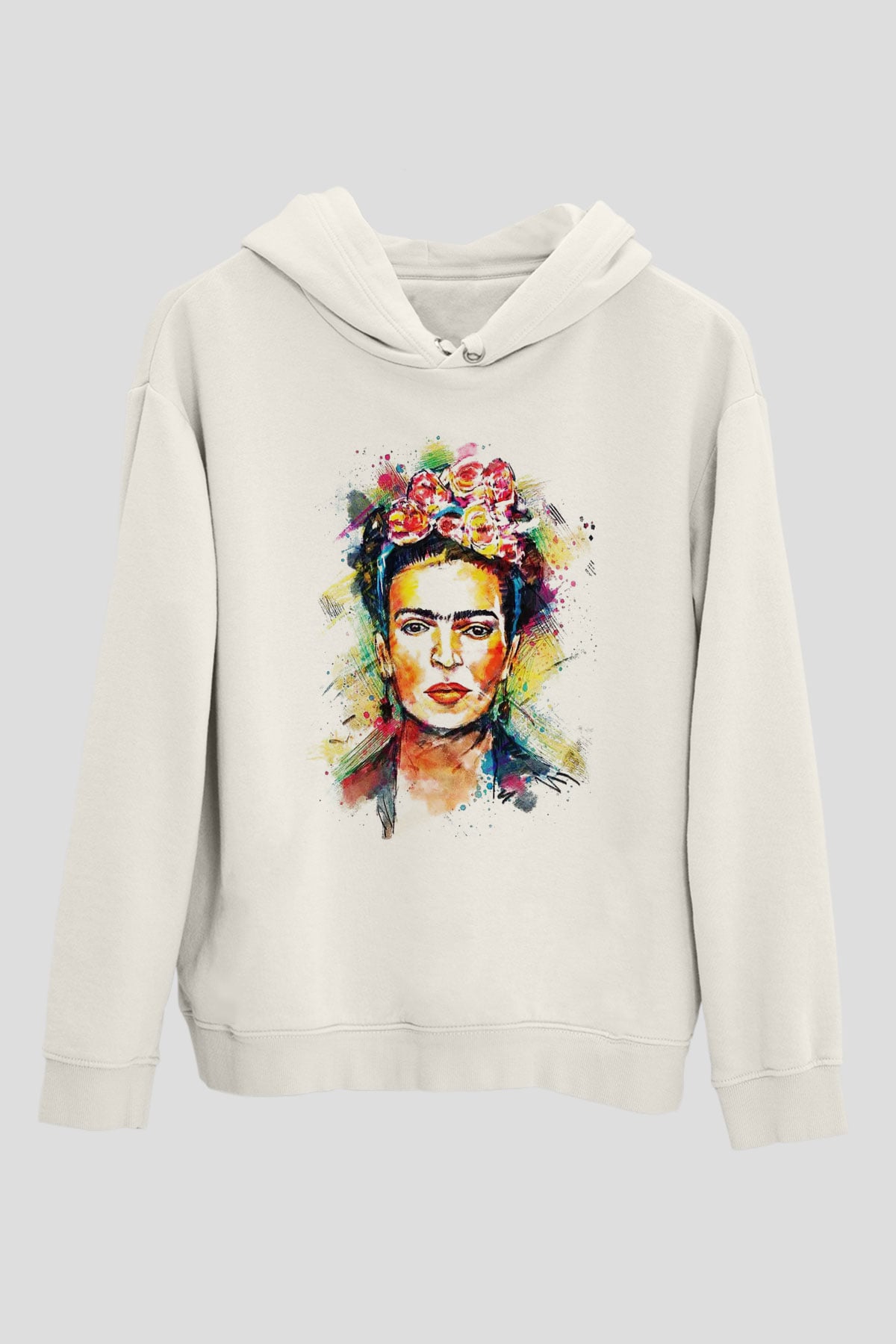Frida Kahlo Beyaz Unisex Kapşonlu Sweatshirt