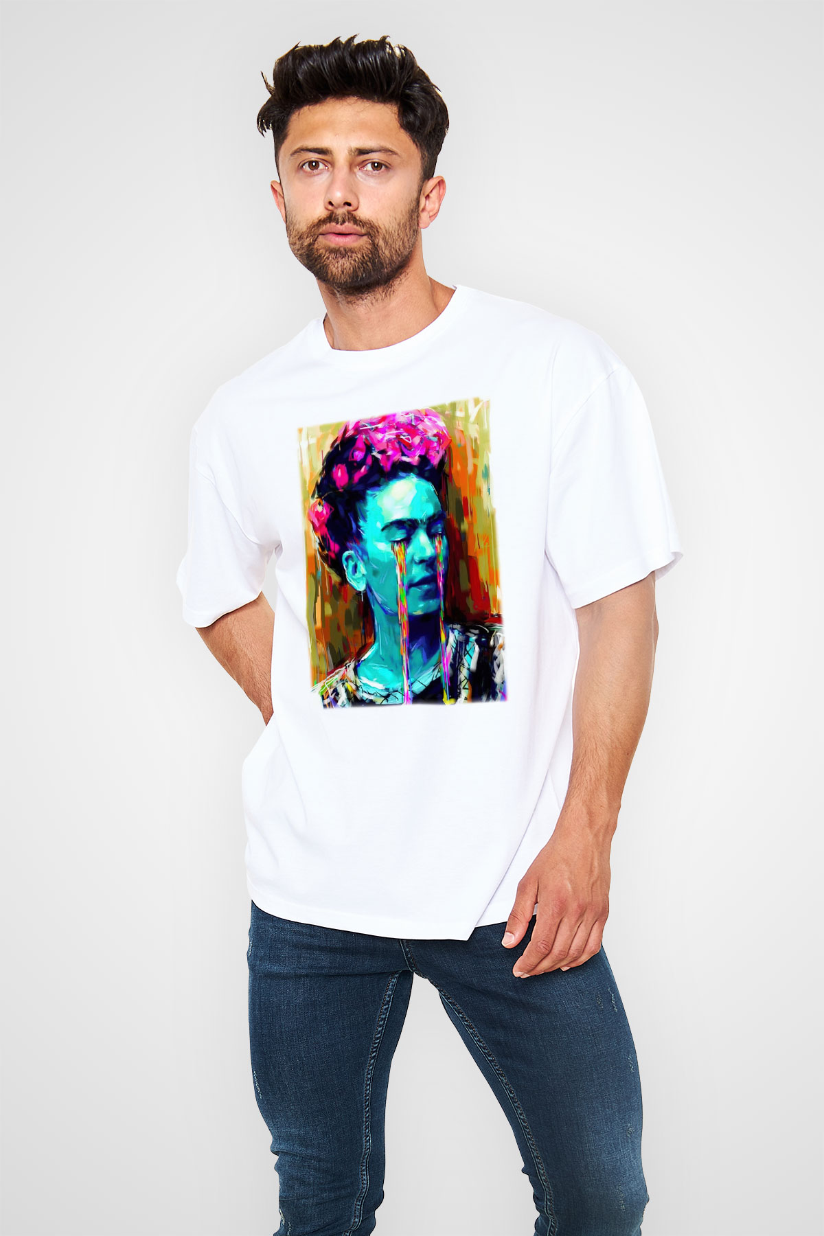 Frida Kahlo Beyaz Unisex Oversize Tişört T-Shirt