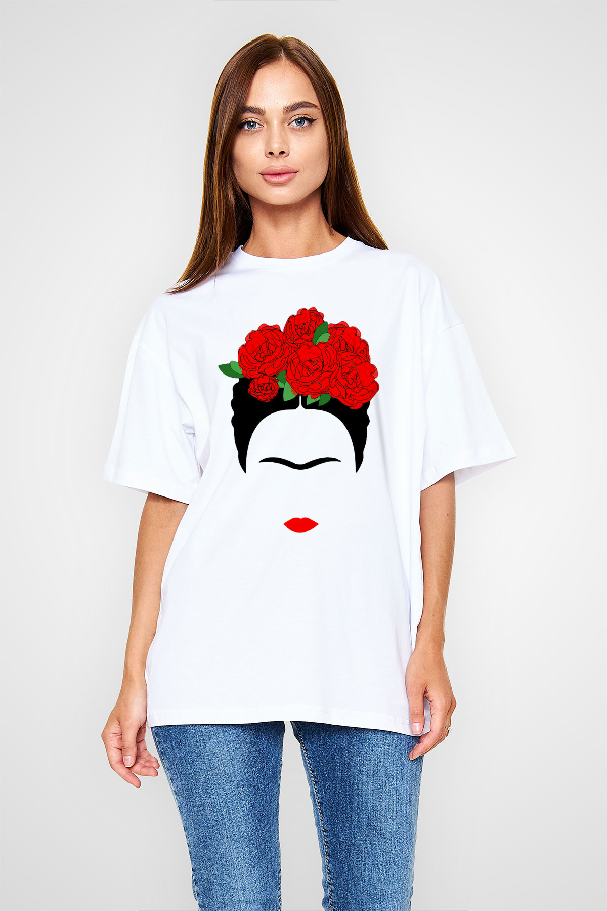 Frida Kahlo Beyaz Unisex Oversize Tişört T-Shirt