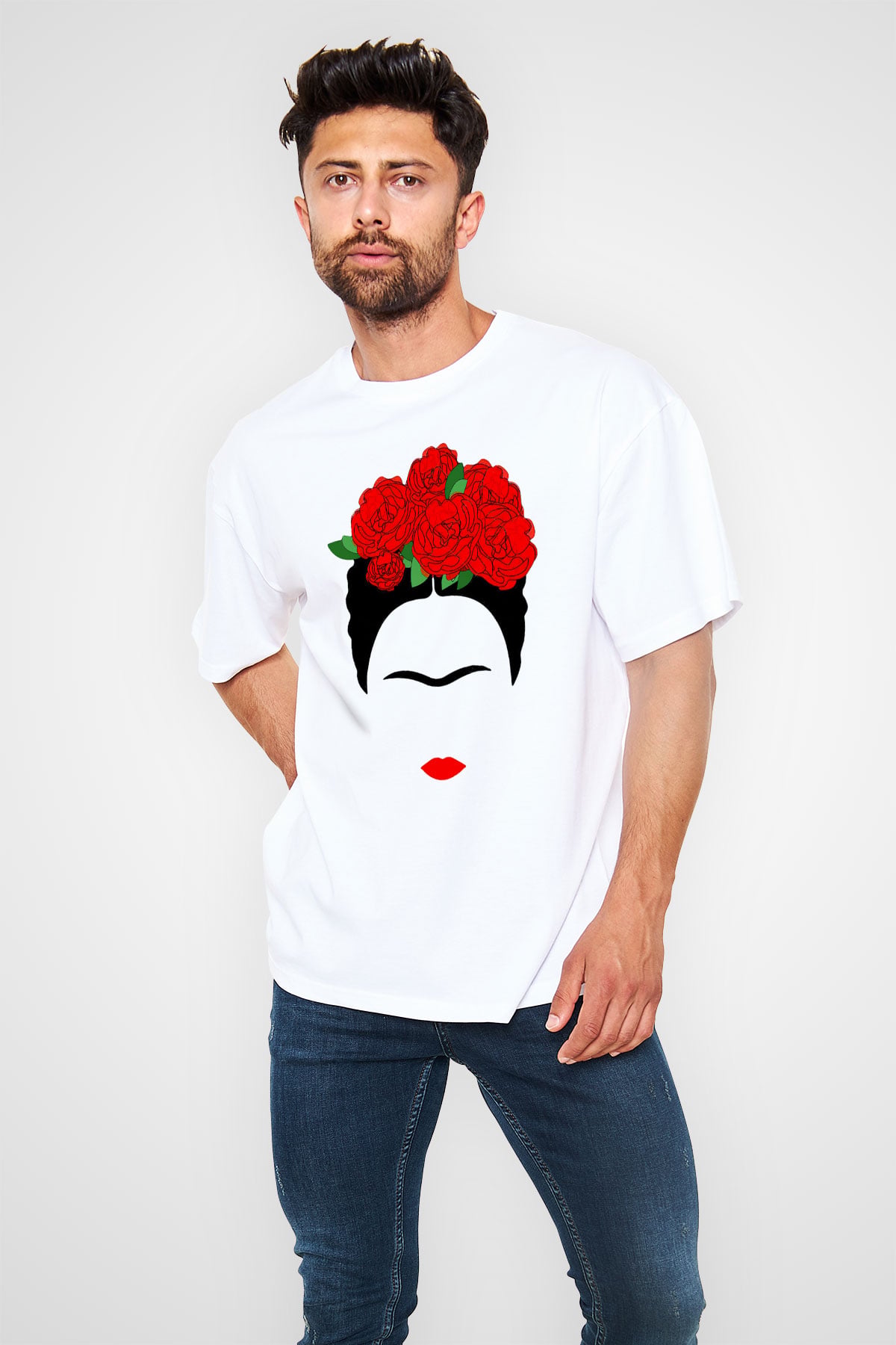 Frida Kahlo Beyaz Unisex Oversize Tişört T-Shirt