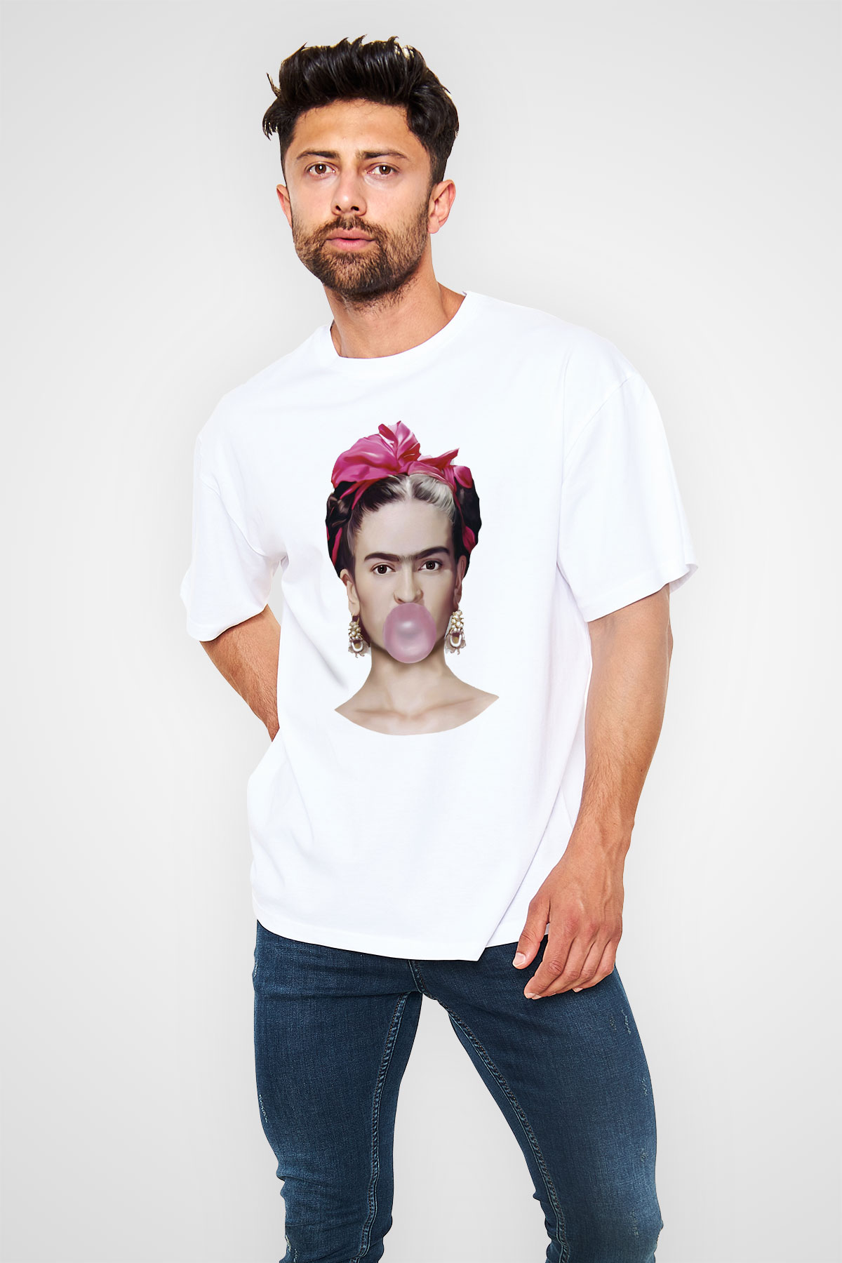 Frida Kahlo Beyaz Unisex Oversize Tişört T-Shirt