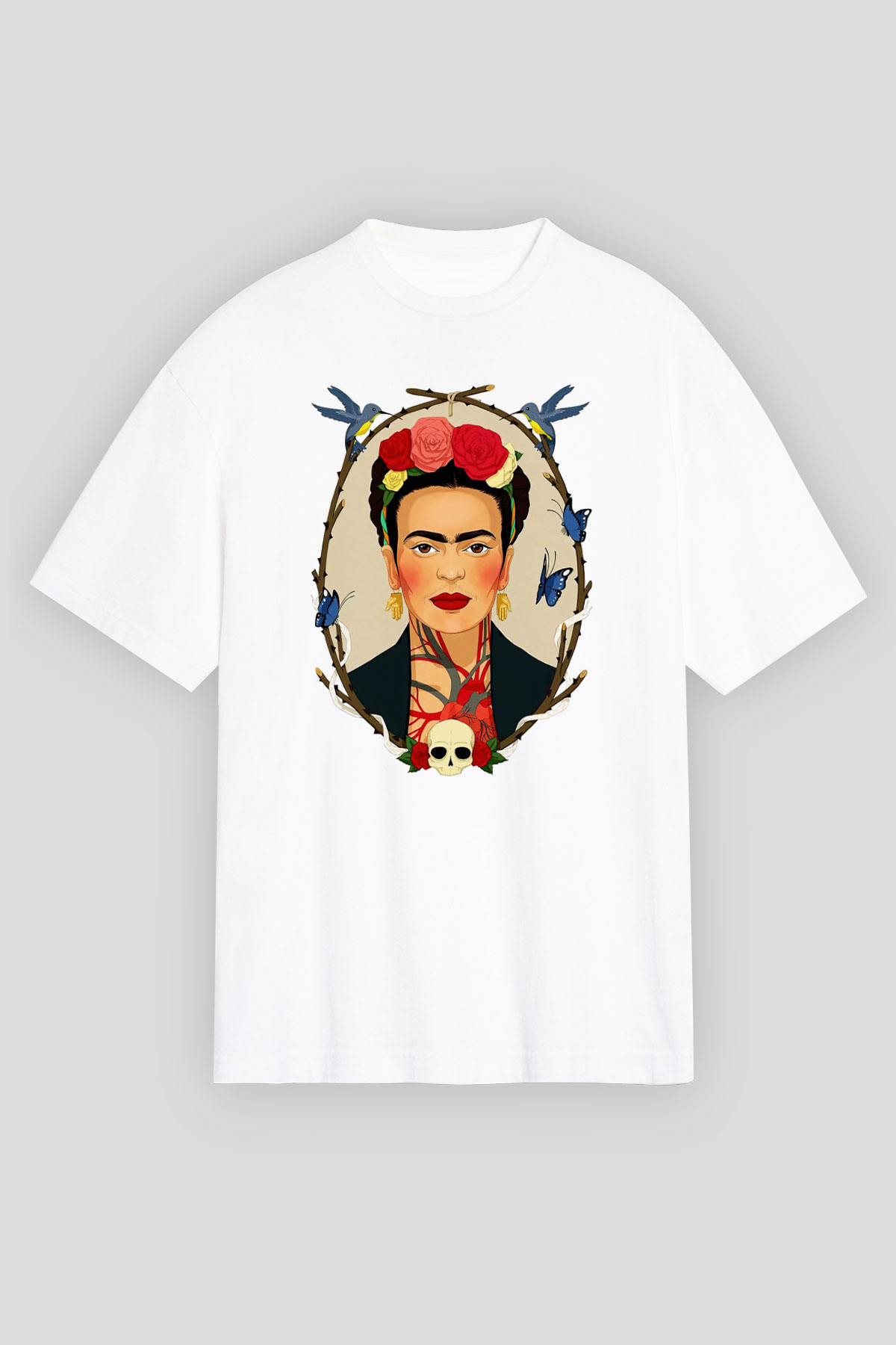 Frida Kahlo Beyaz Unisex Oversize Tişört T-Shirt