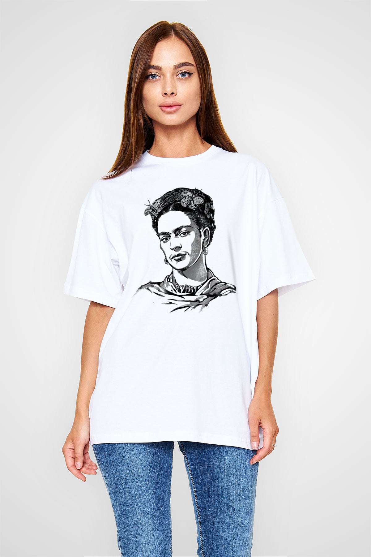 Frida Kahlo Beyaz Unisex Tişört T-Shirt - TişörtFabrikası