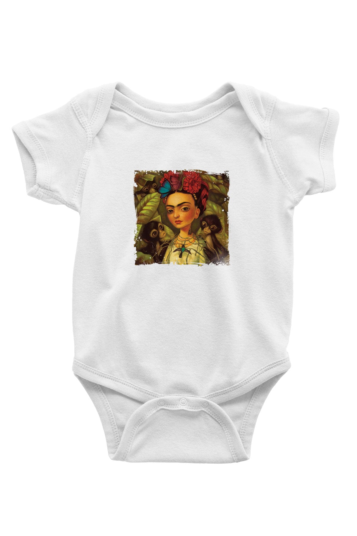 Frida Kahlo Unisex Baskılı Beyaz Bebek Body - Zıbın