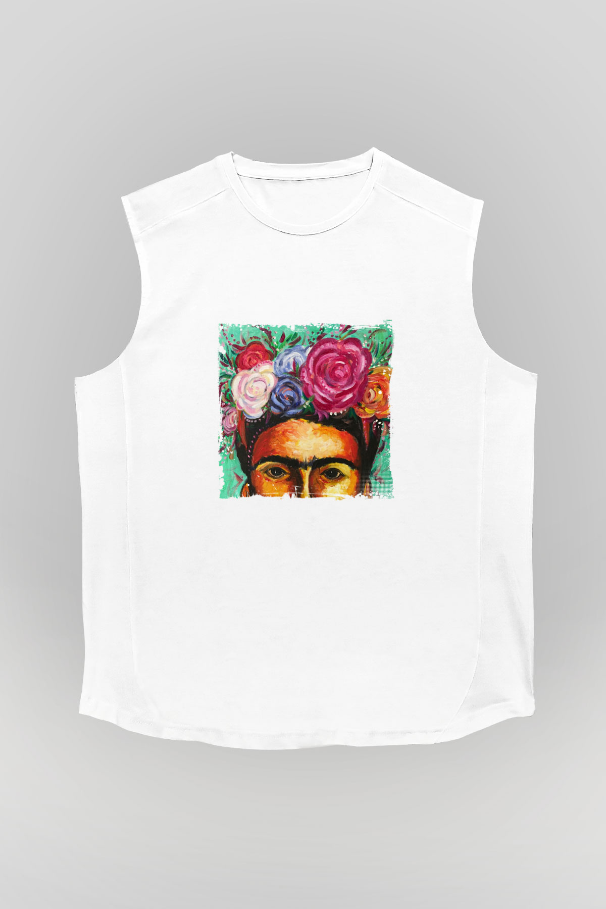 Frida Kahlo Unisex Baskılı Beyaz Kolsuz Tişört