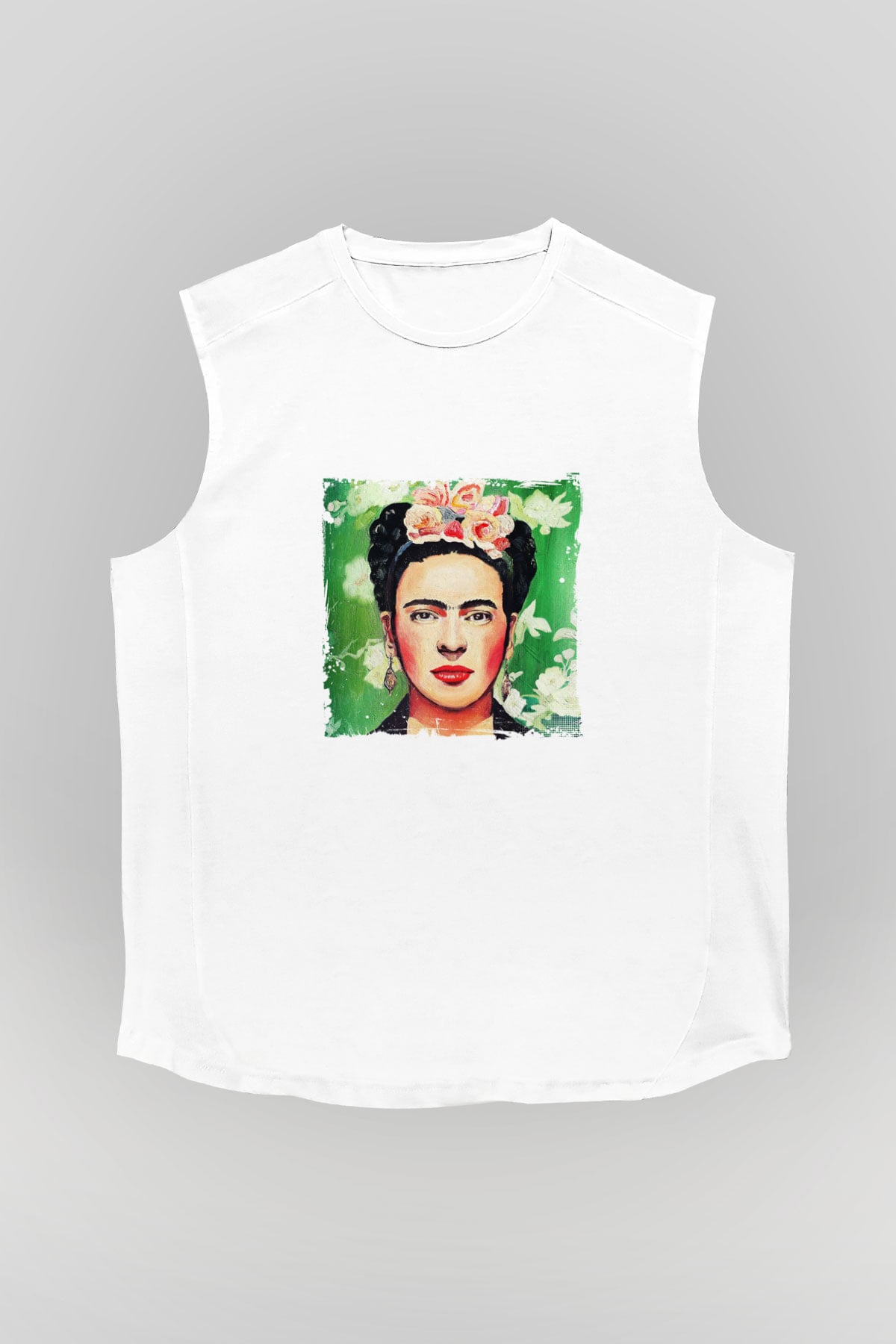Frida Kahlo Unisex Baskılı Beyaz Kolsuz Tişört