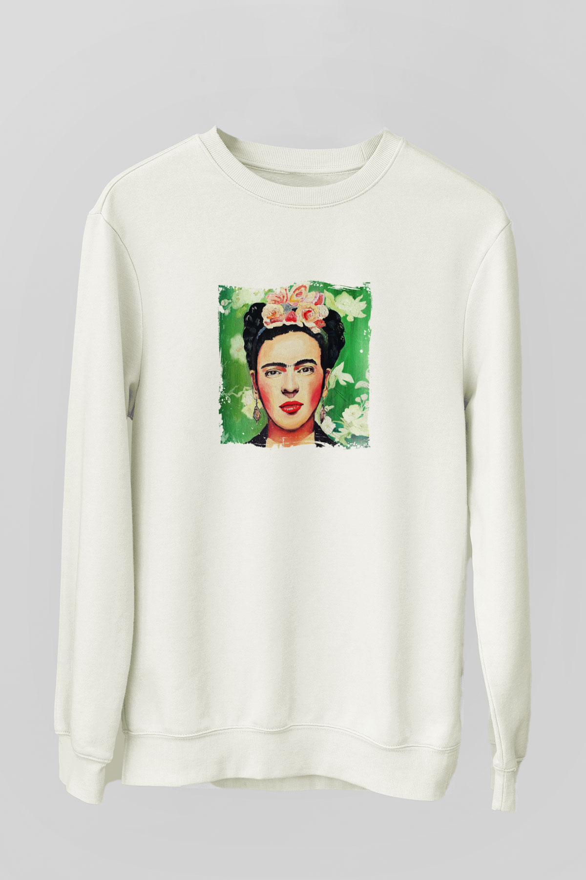 Frida Kahlo Unisex Baskılı Beyaz Sweatshirt