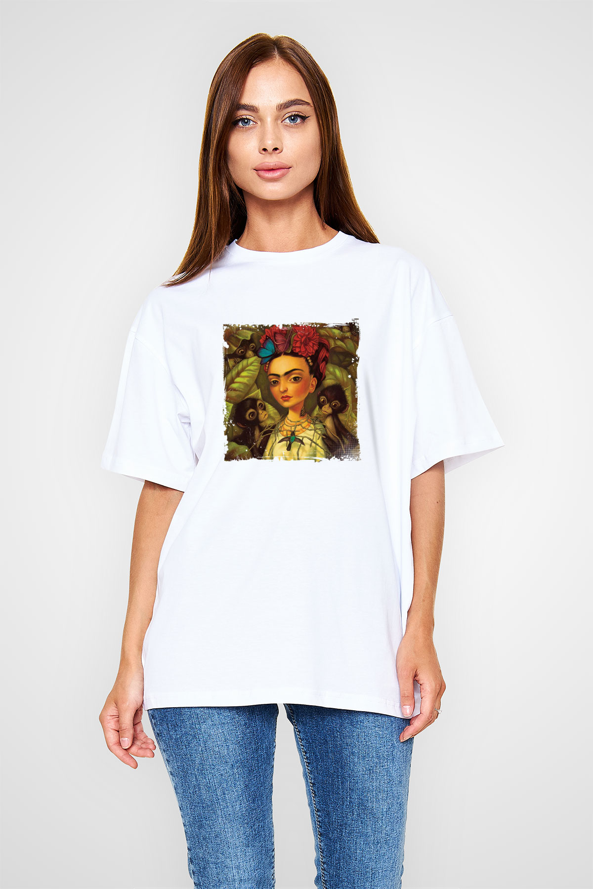 Frida Kahlo Unisex Baskılı Beyaz Tişört