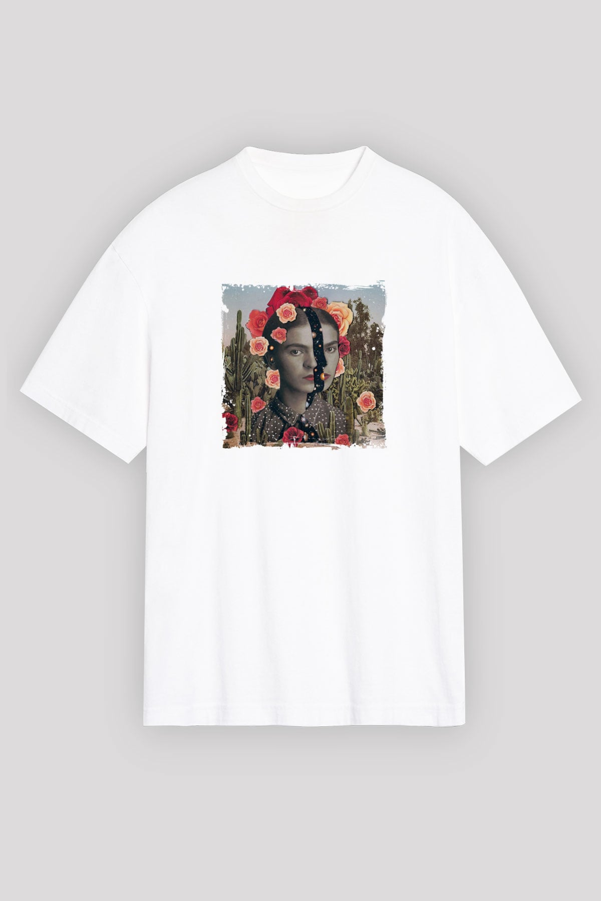 Frida Kahlo Unisex Baskılı Beyaz Tişört