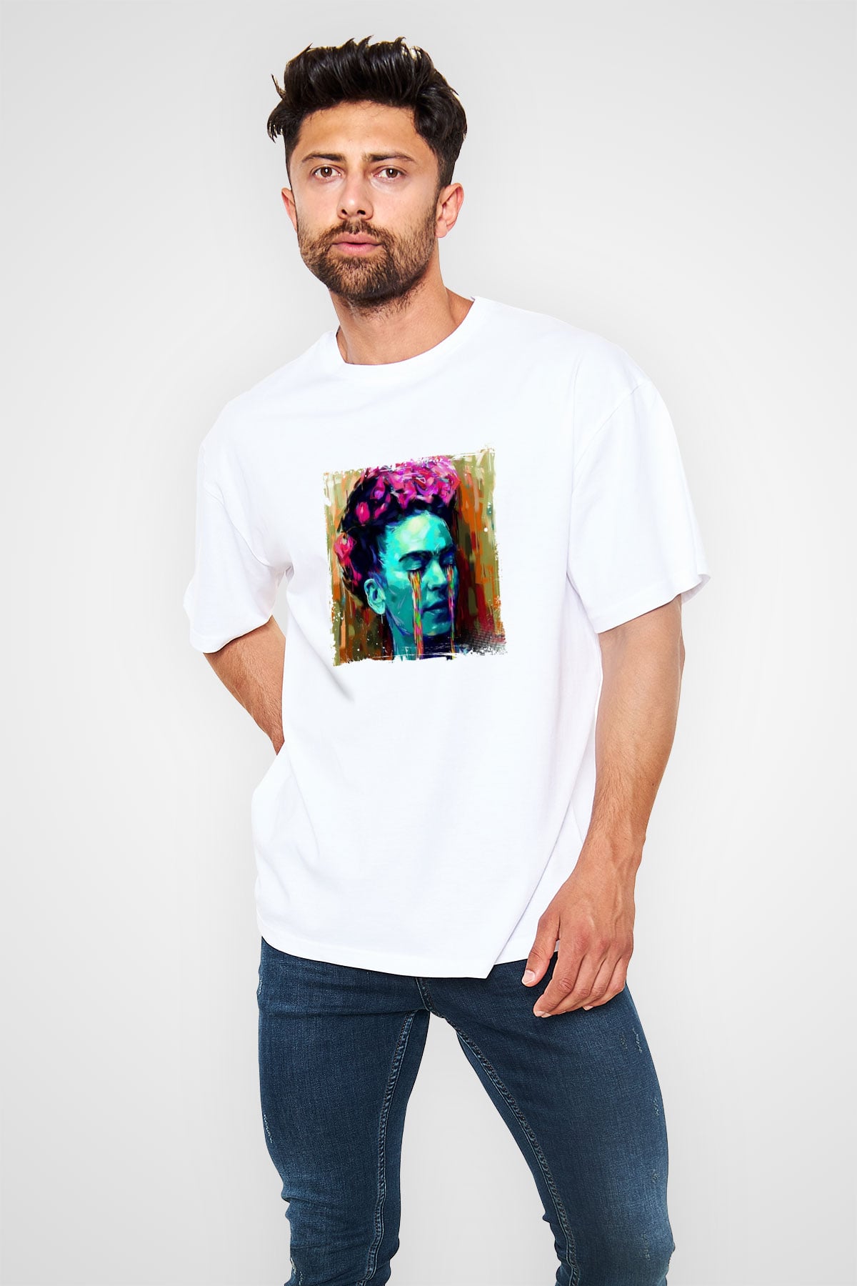 Frida Kahlo Unisex Baskılı Beyaz Tişört