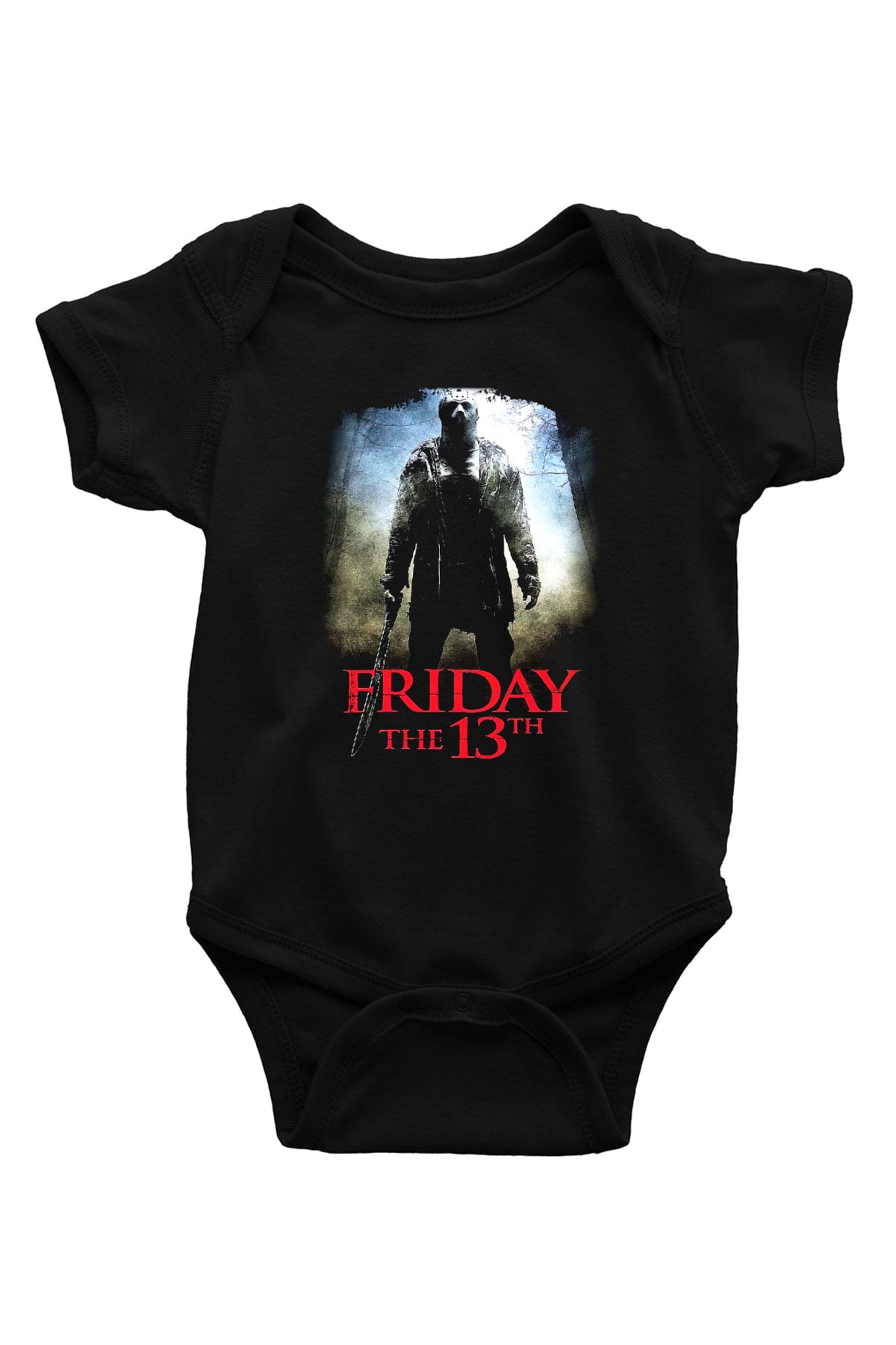 Friday the 13th 13.Cuma Baskılı Siyah Bebek Body - Zıbın