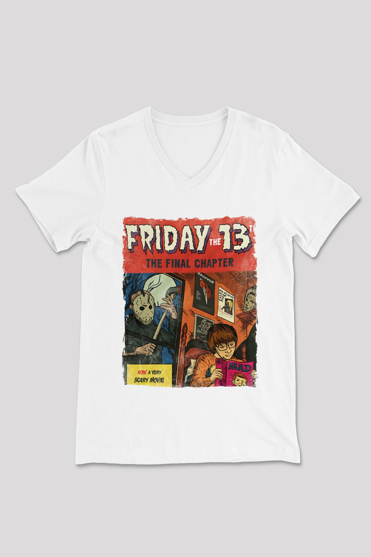 Friday the 13th 13.Cuma Beyaz Unisex  V Yaka Tişört