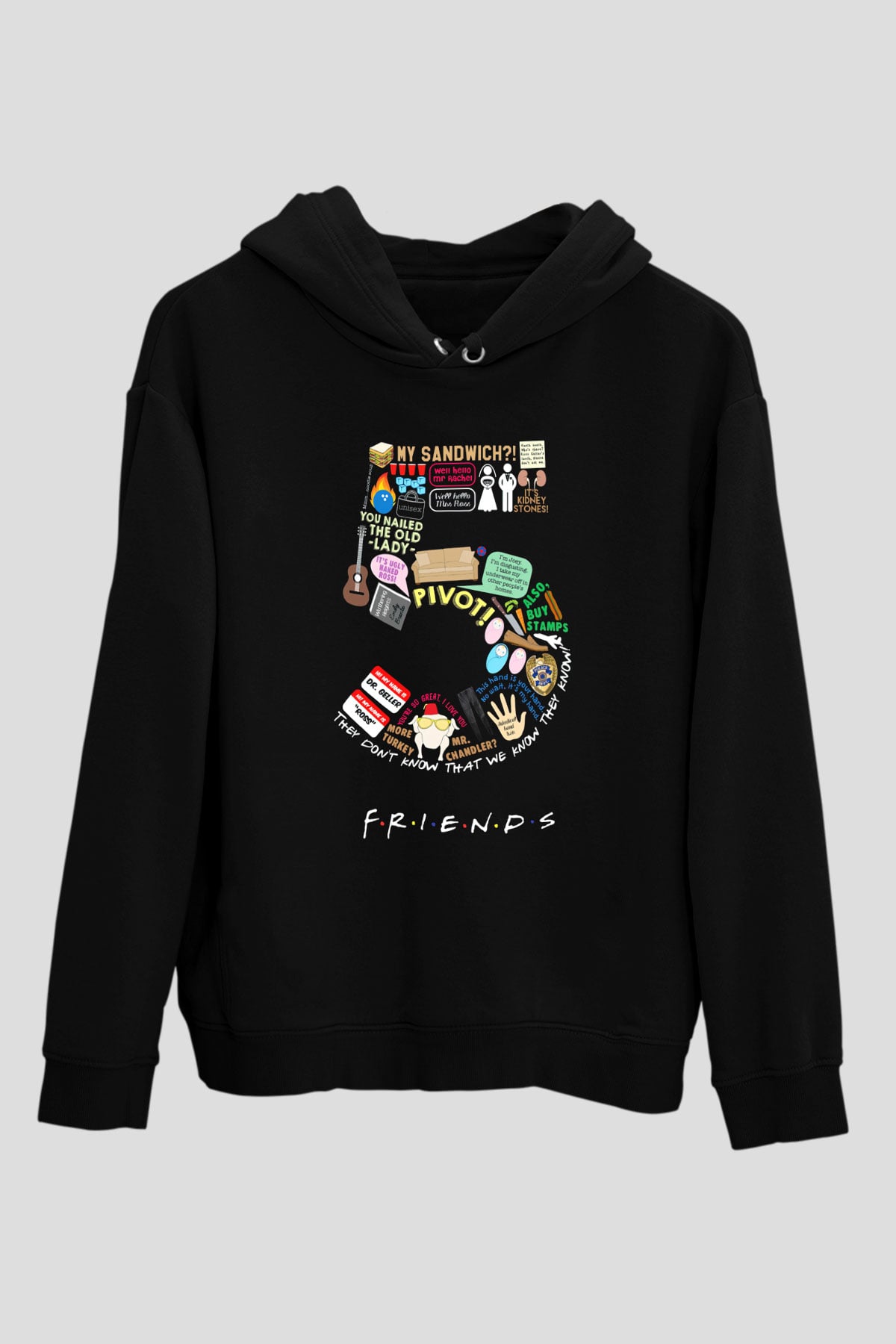Friends Siyah Unisex Kapüşonlu Sweatshirt