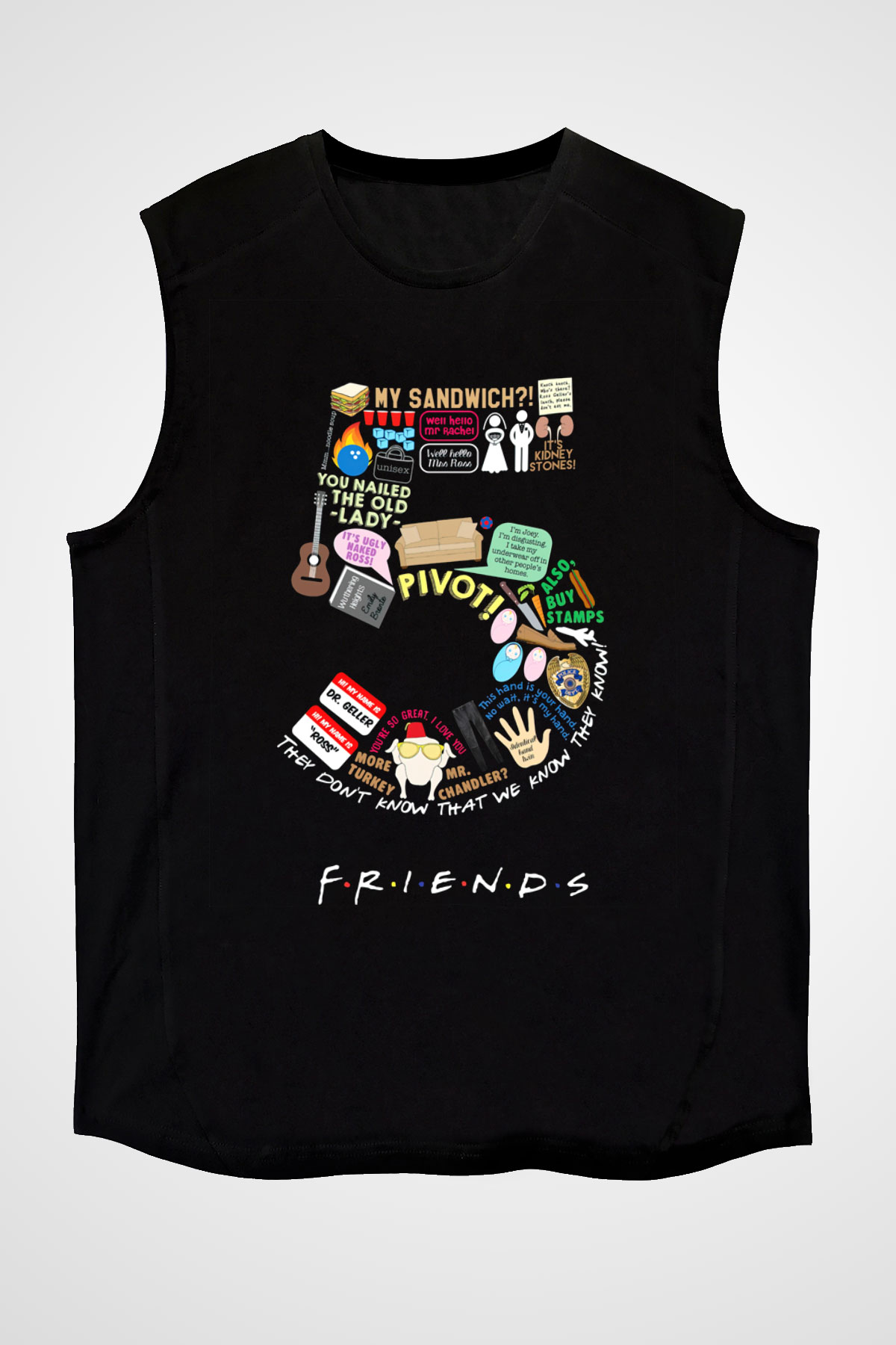 Friends Siyah Unisex Kolsuz Tişört