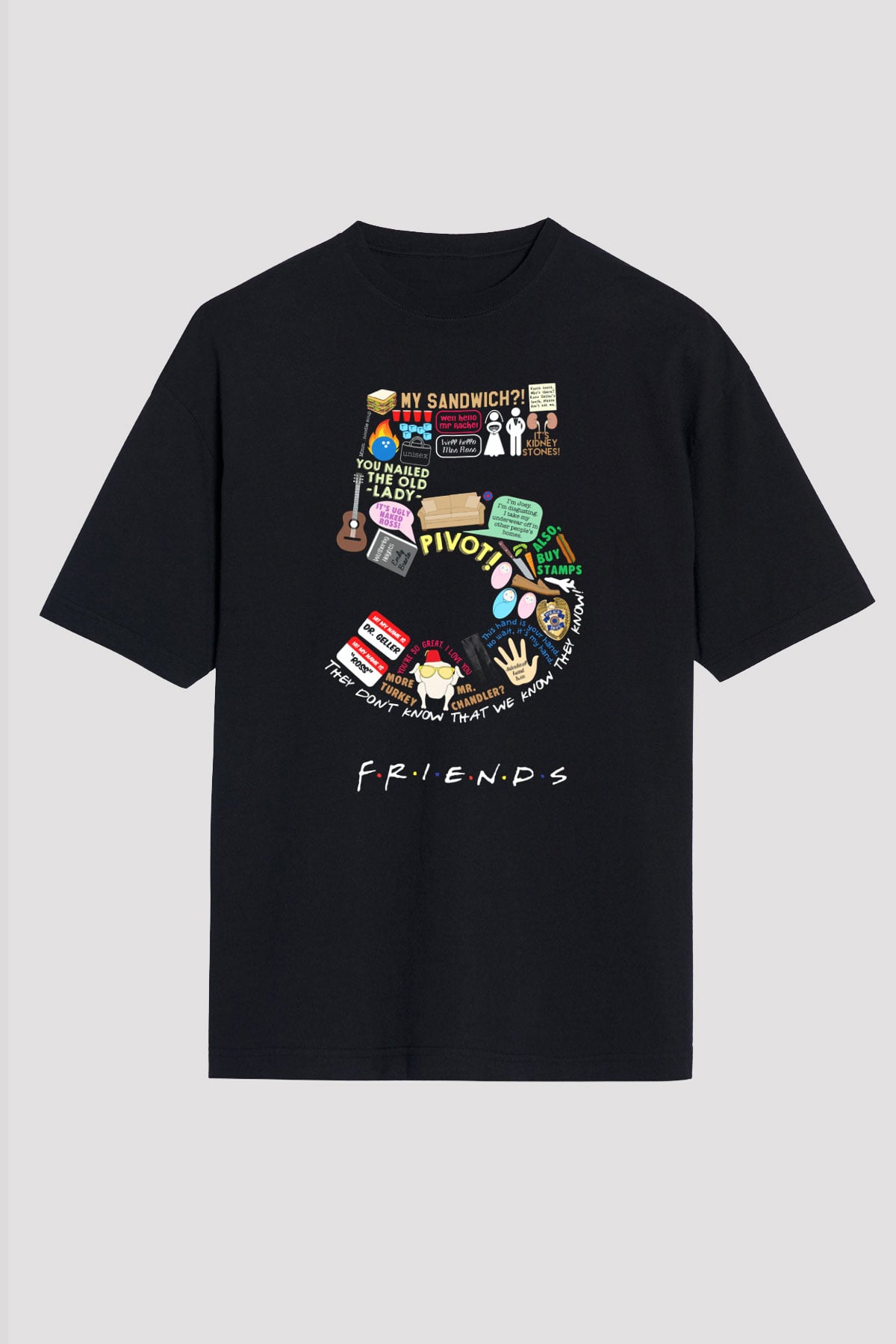 Friends Siyah Unisex Oversize Tişört