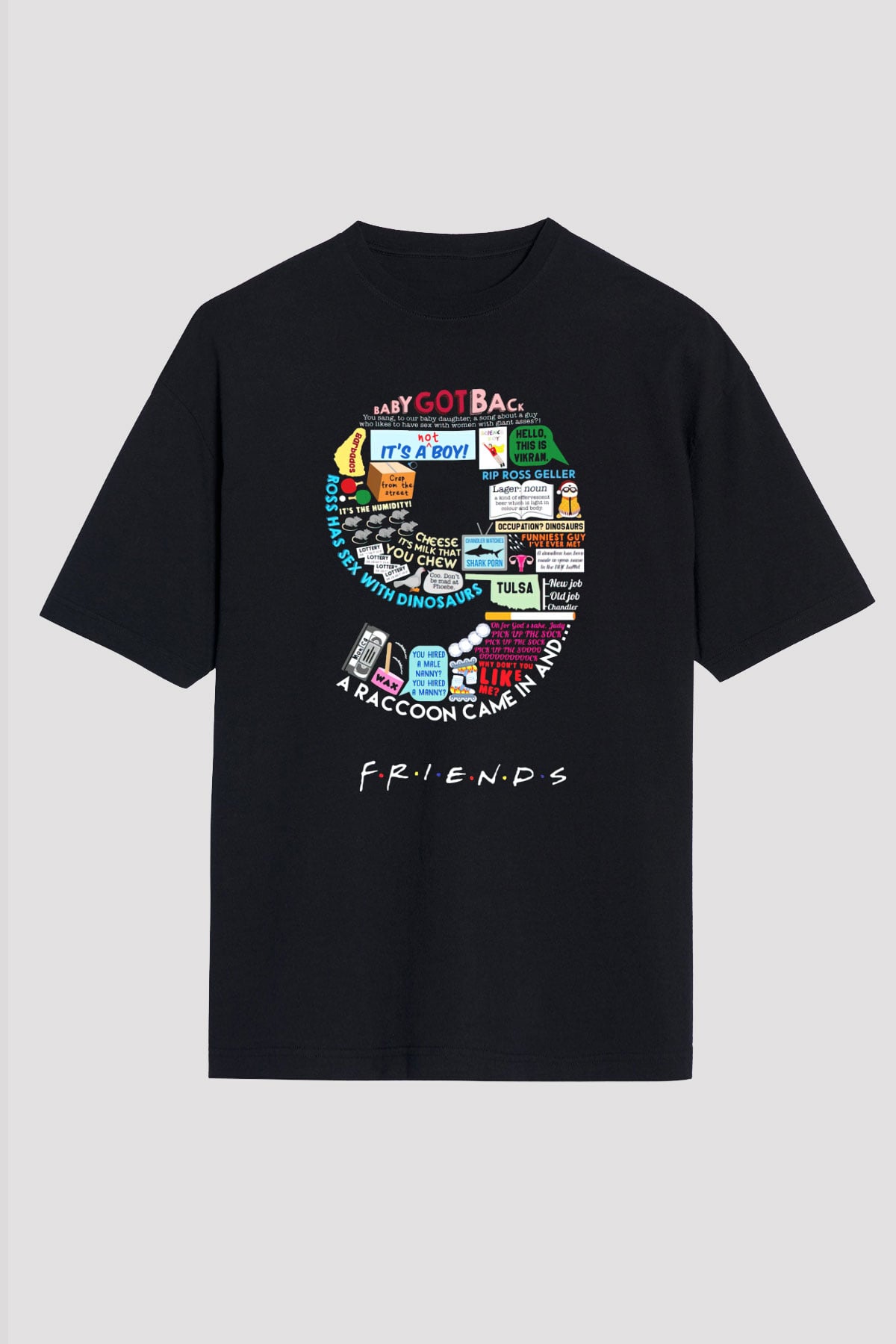 Friends Siyah Unisex Oversize Tişört