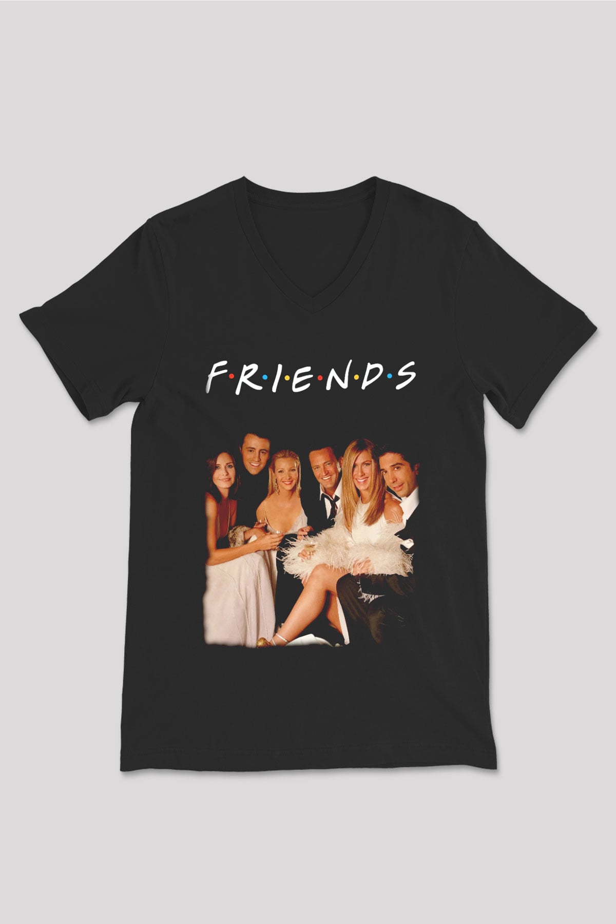 Friends Siyah Unisex  V Yaka Tişört