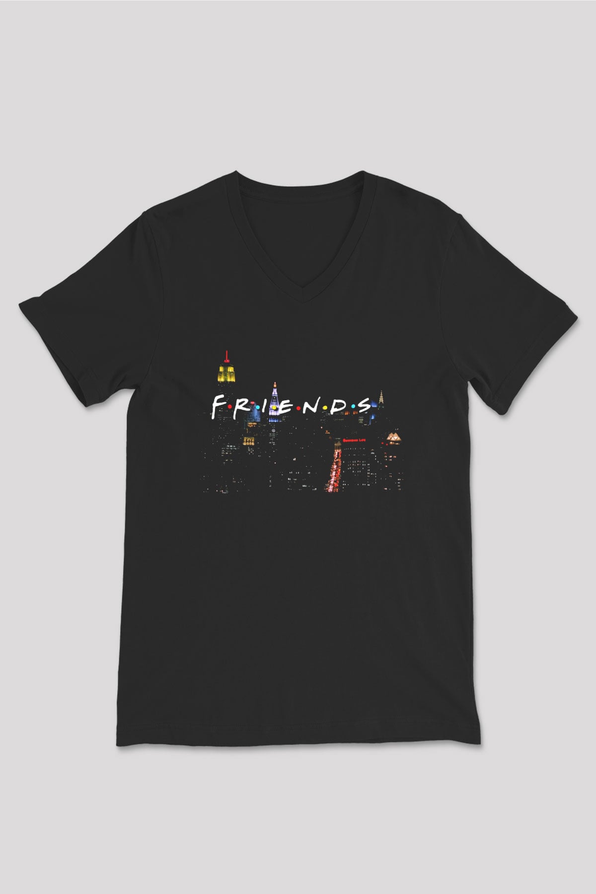 Friends Siyah Unisex V Yaka Tişört