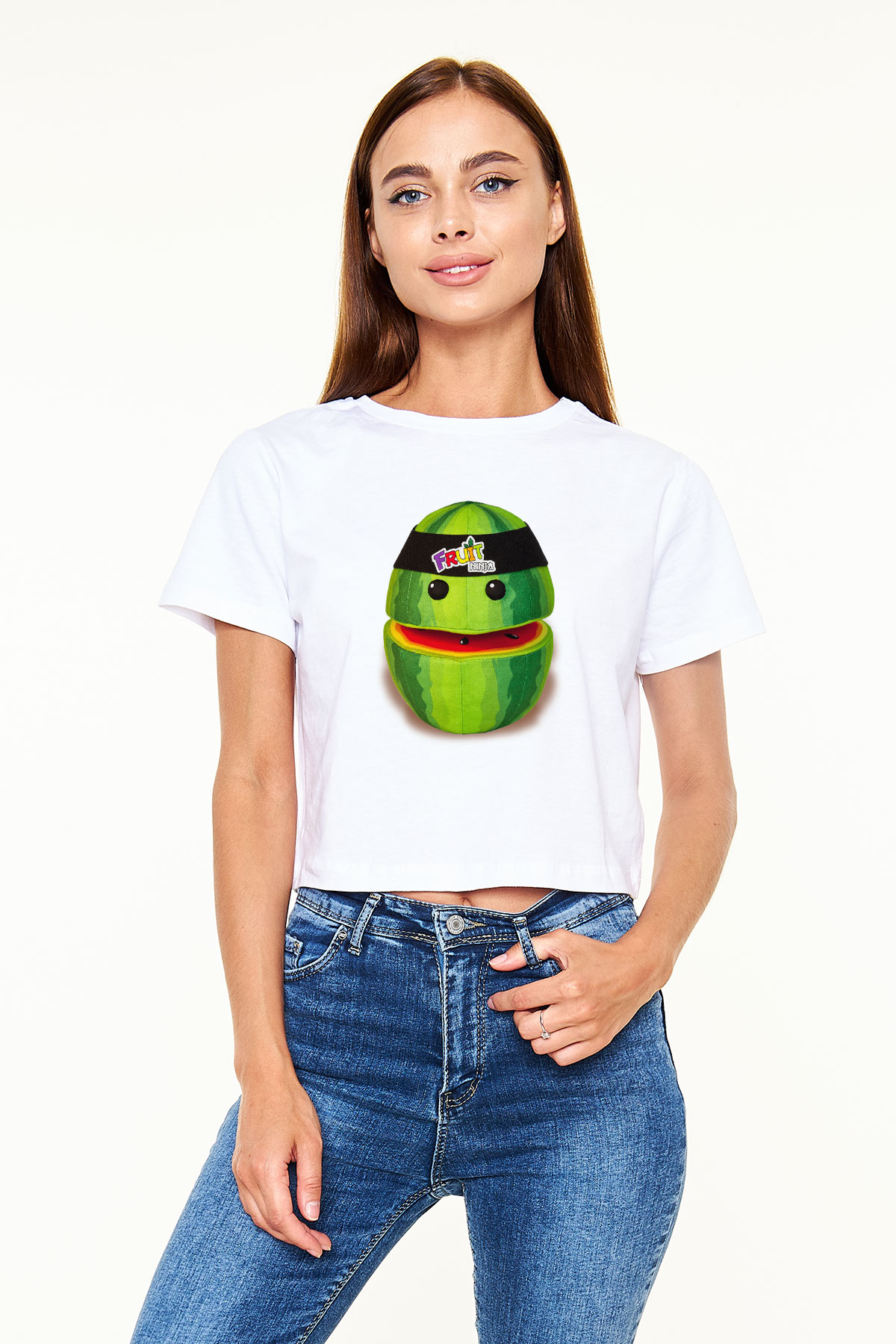 Fruit Ninja Beyaz Croptop Tişört