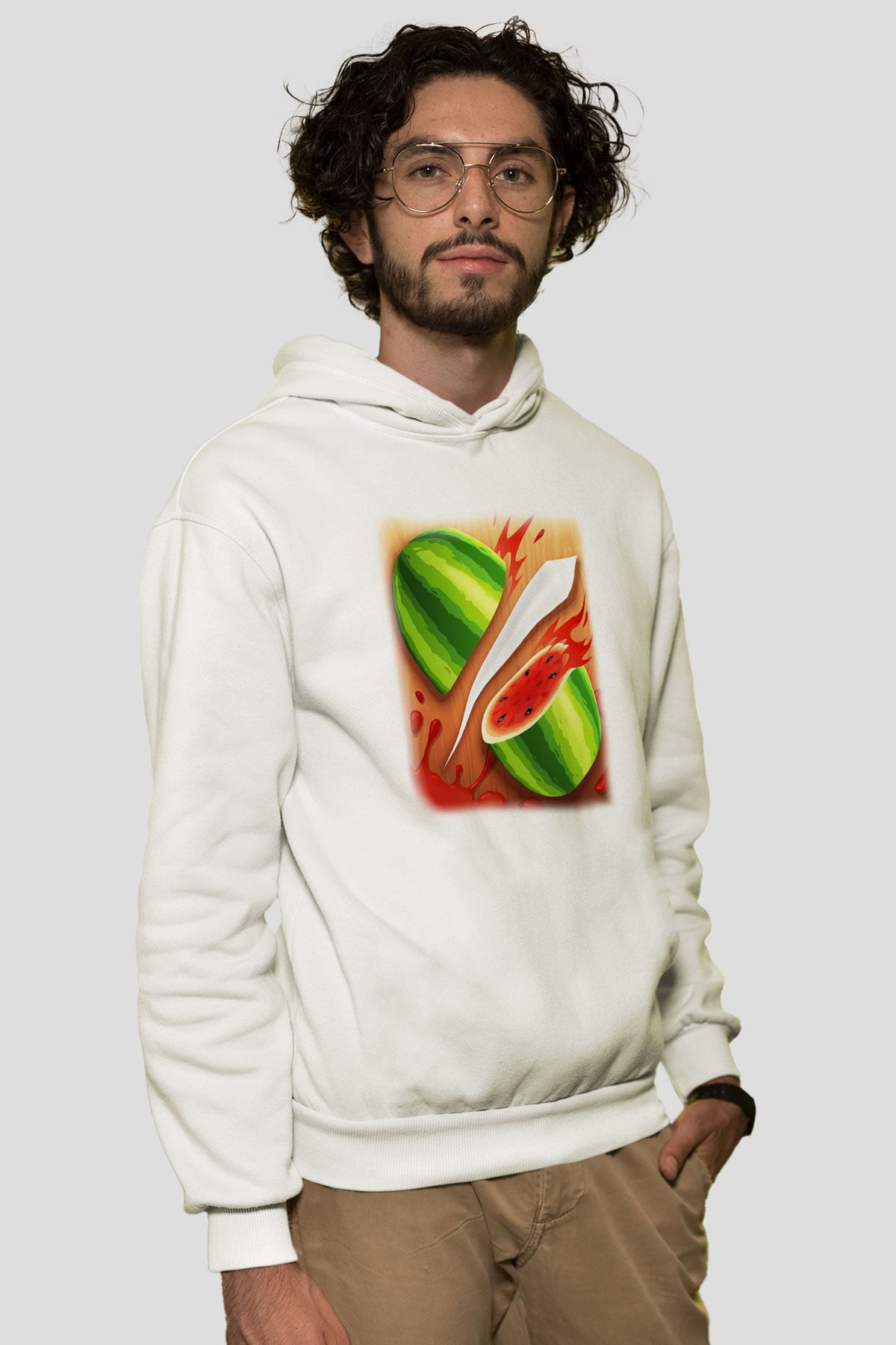 Fruit Ninja Beyaz Unisex Kapşonlu Sweatshirt
