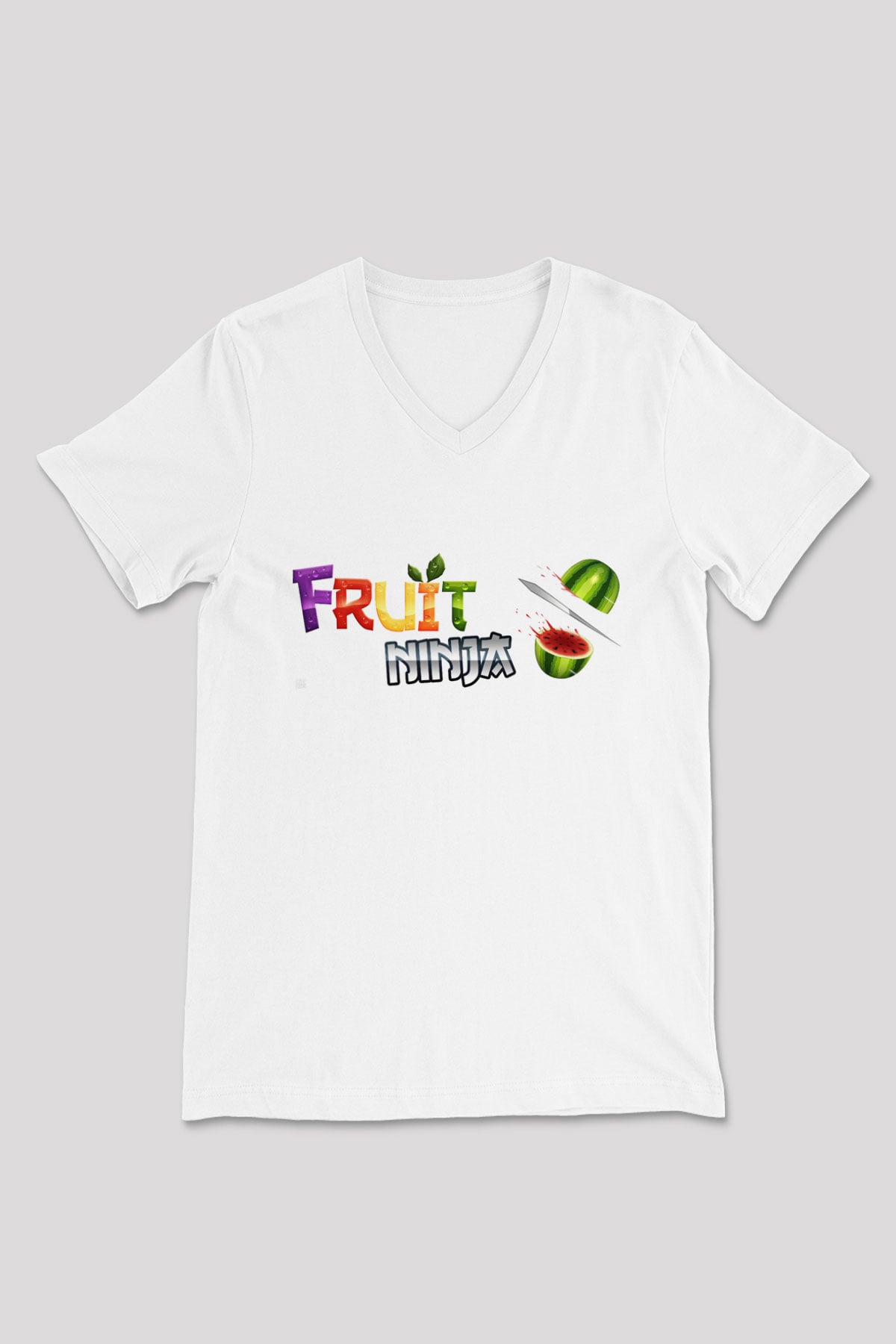 Fruit Ninja Beyaz Unisex V Yaka Tişört
