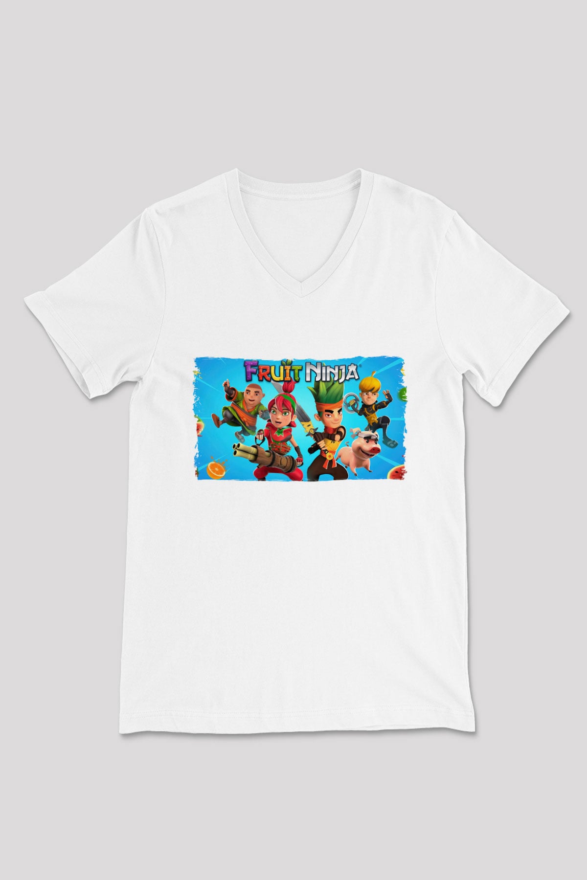 Fruit Ninja Beyaz Unisex V Yaka Tişört