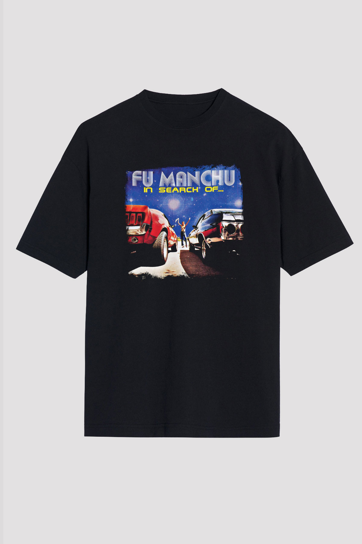 Fu Manchu Baskılı Unisex Siyah Oversize Tişört