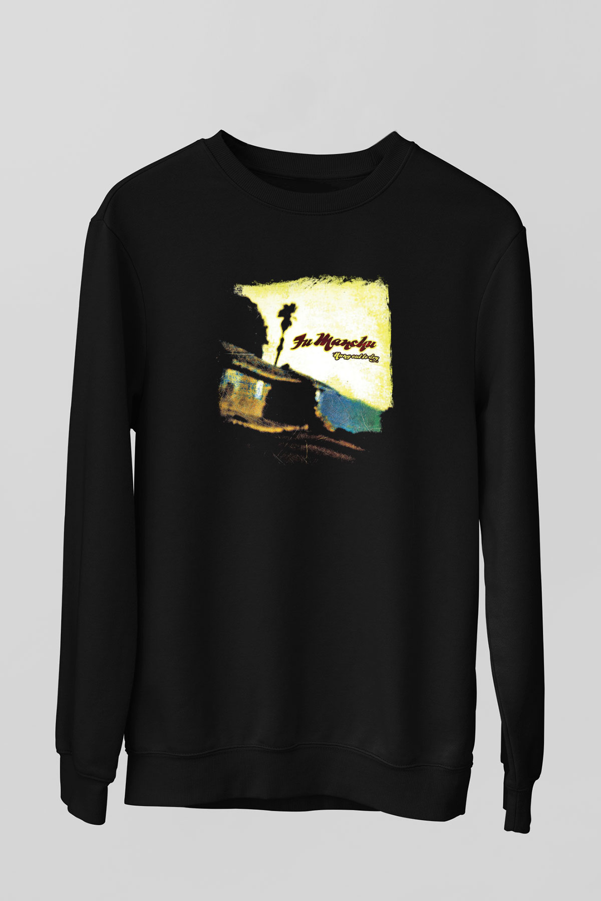 Fu Manchu Baskılı Unisex Siyah Sweatshirt